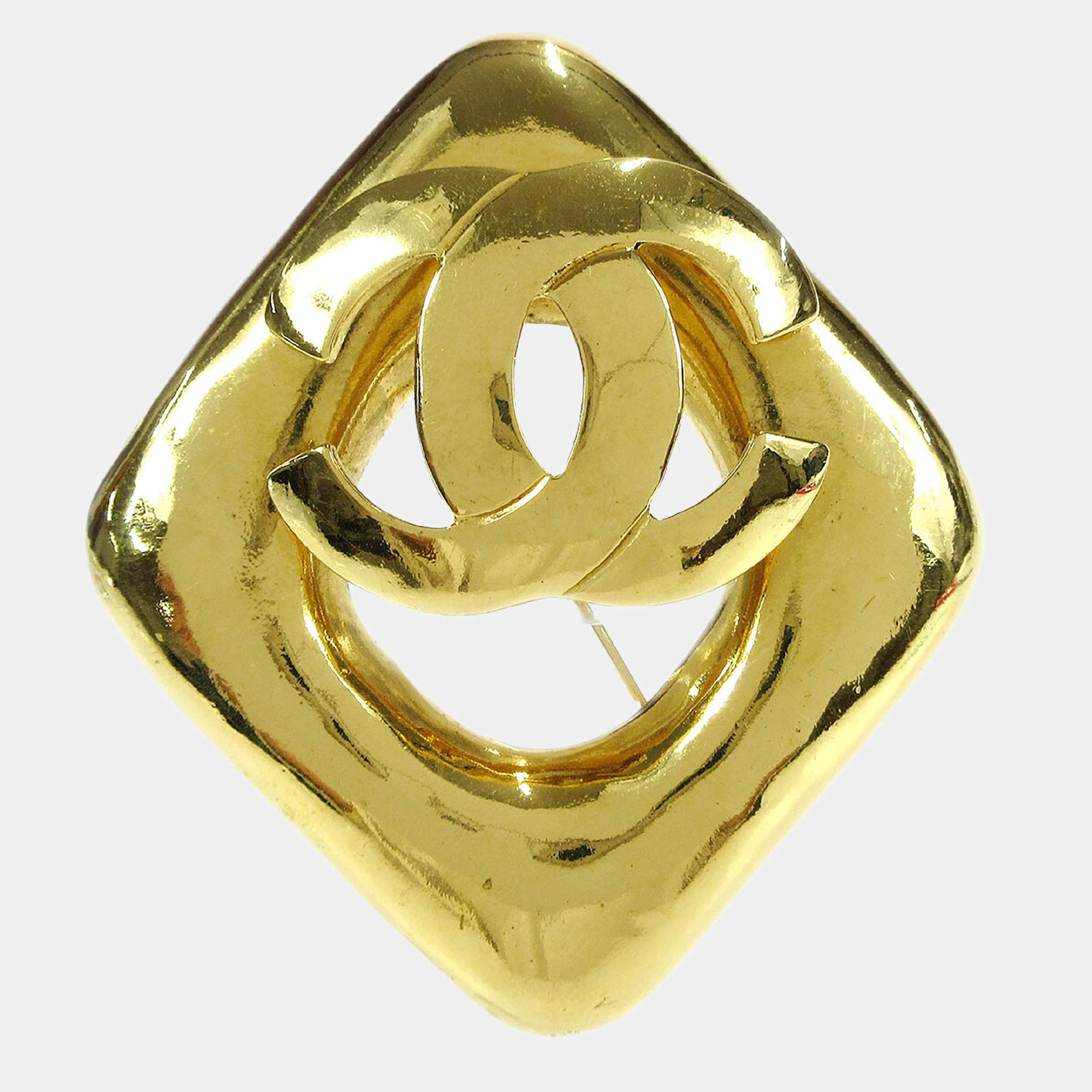Pre Owned Chanel Rhombus Brooch Pin Gold