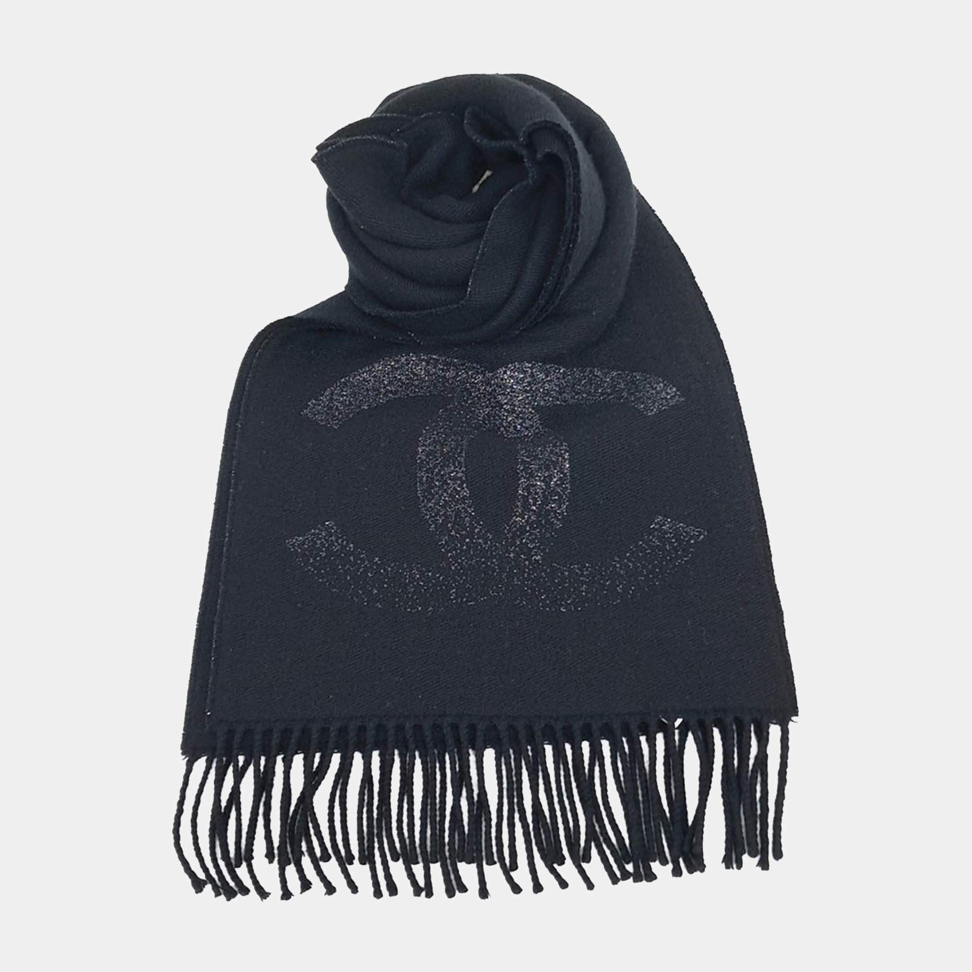 Pre Owned وشاح شانيل صوف أسود