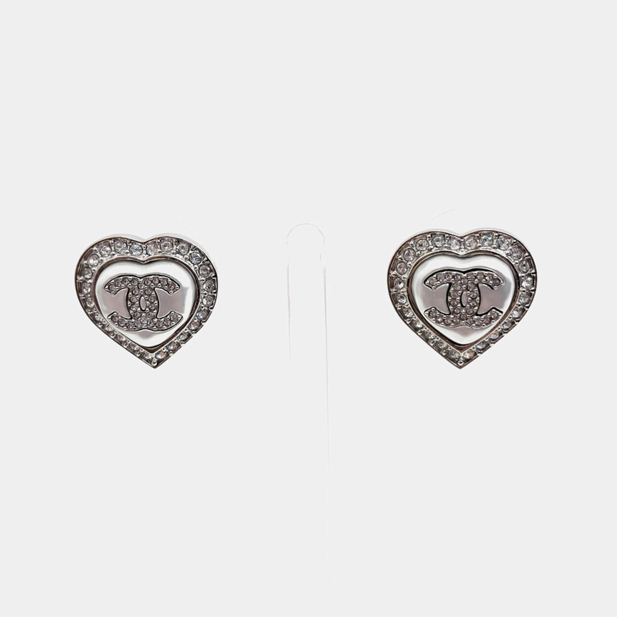 Pre Owned Chanel heart logo earrings
