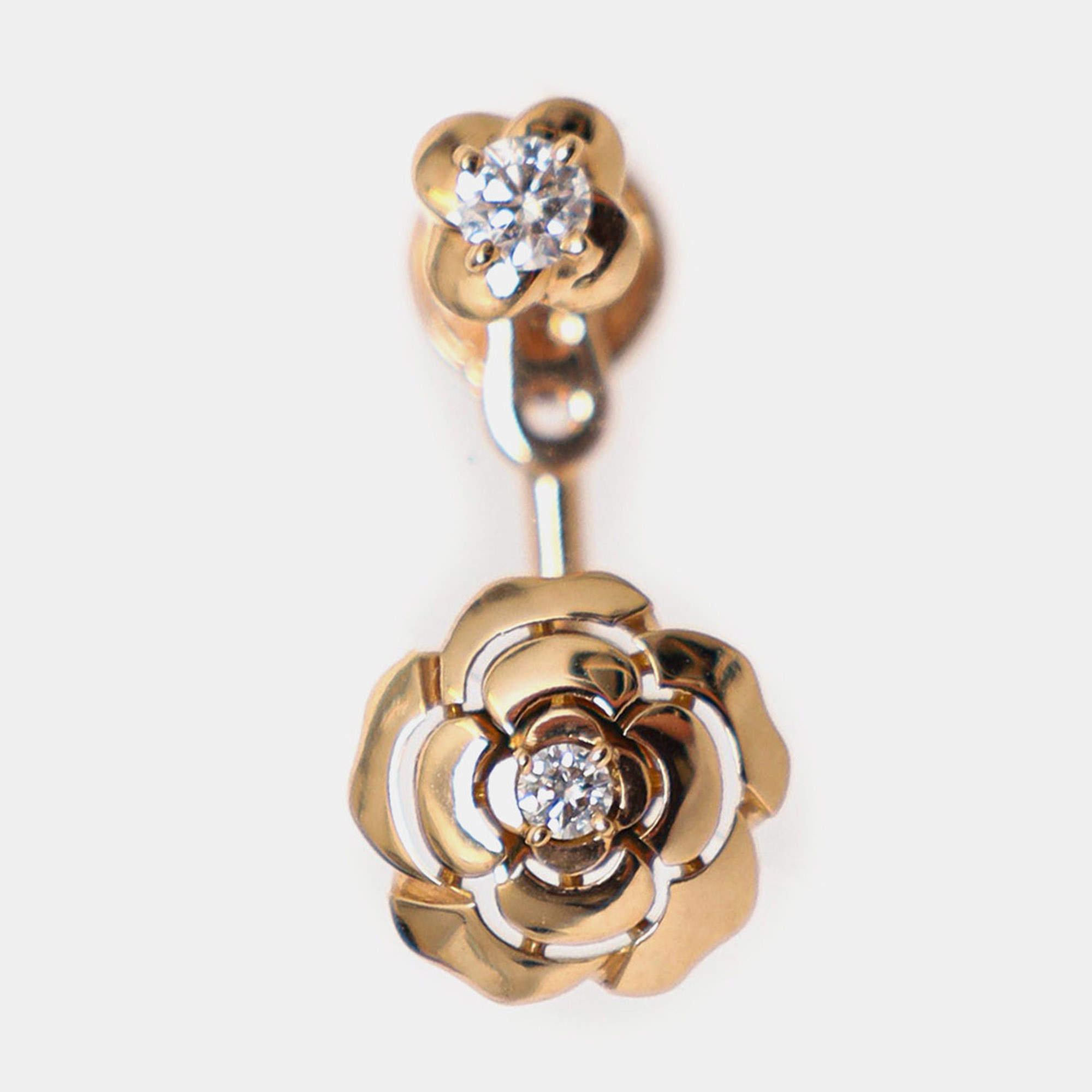 Pre Owned Chanel 18K Rose Gold Diamond Extrait de Camelia Single Earring