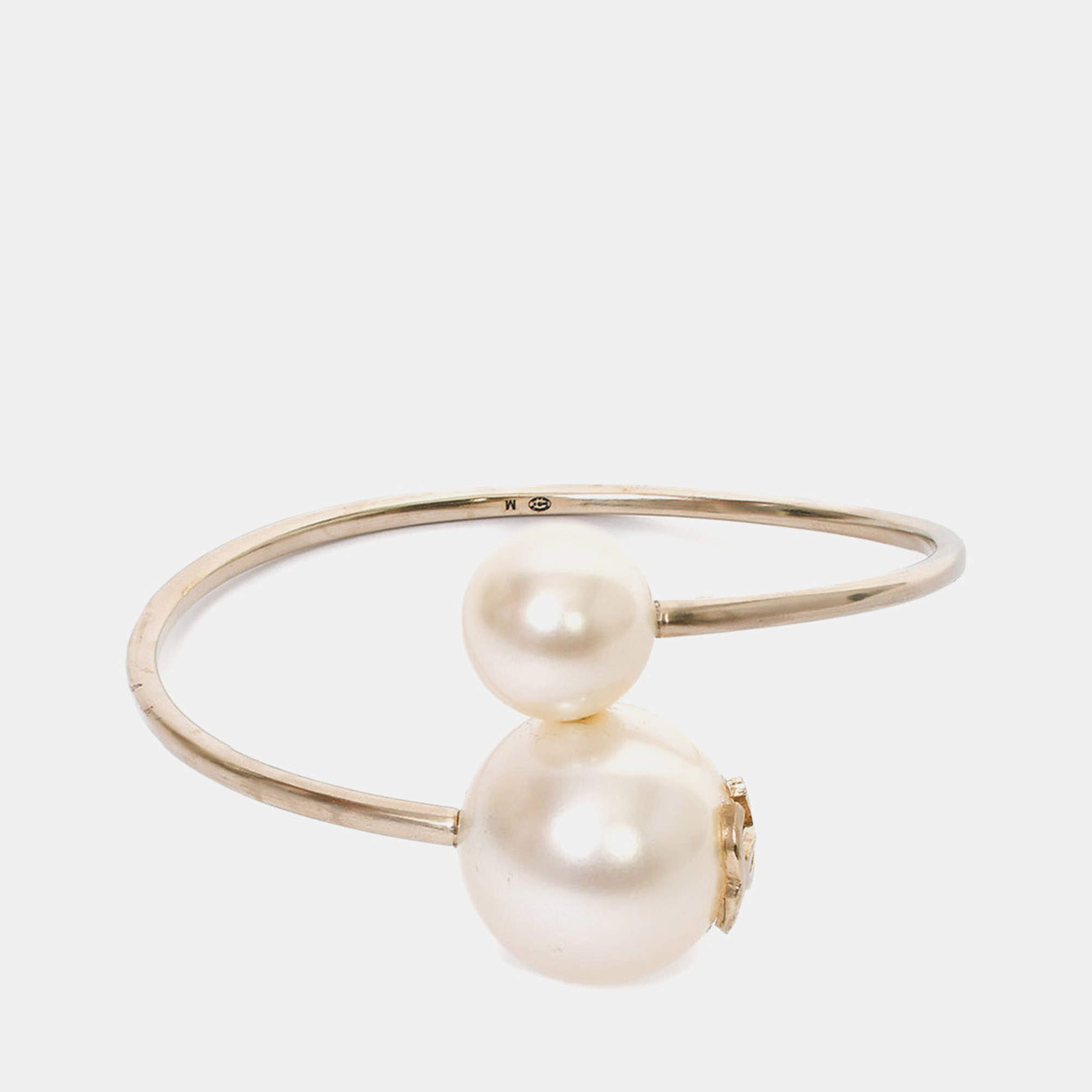 Pre Owned Chanel 2014 Gold Toned Faux Pearl CC Cuff