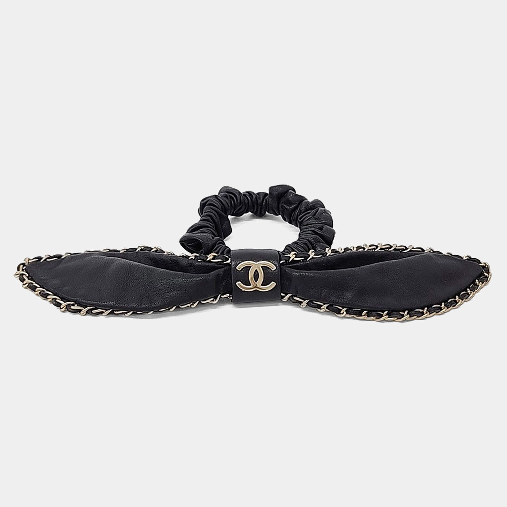 Pre Owned Chanel Black Leather hair scrunchie