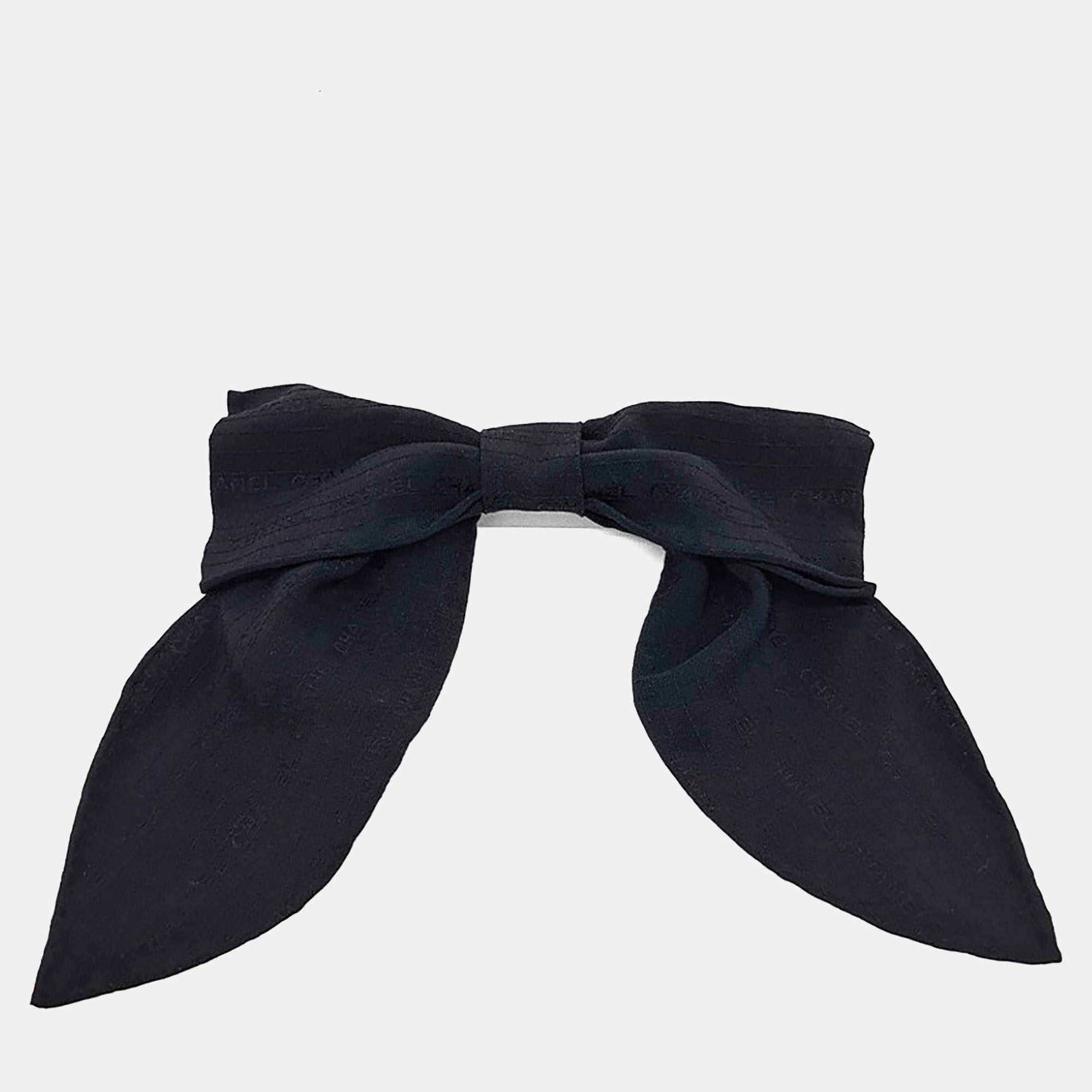 Pre Owned Chanel Black Silk Ribbon Hairpin