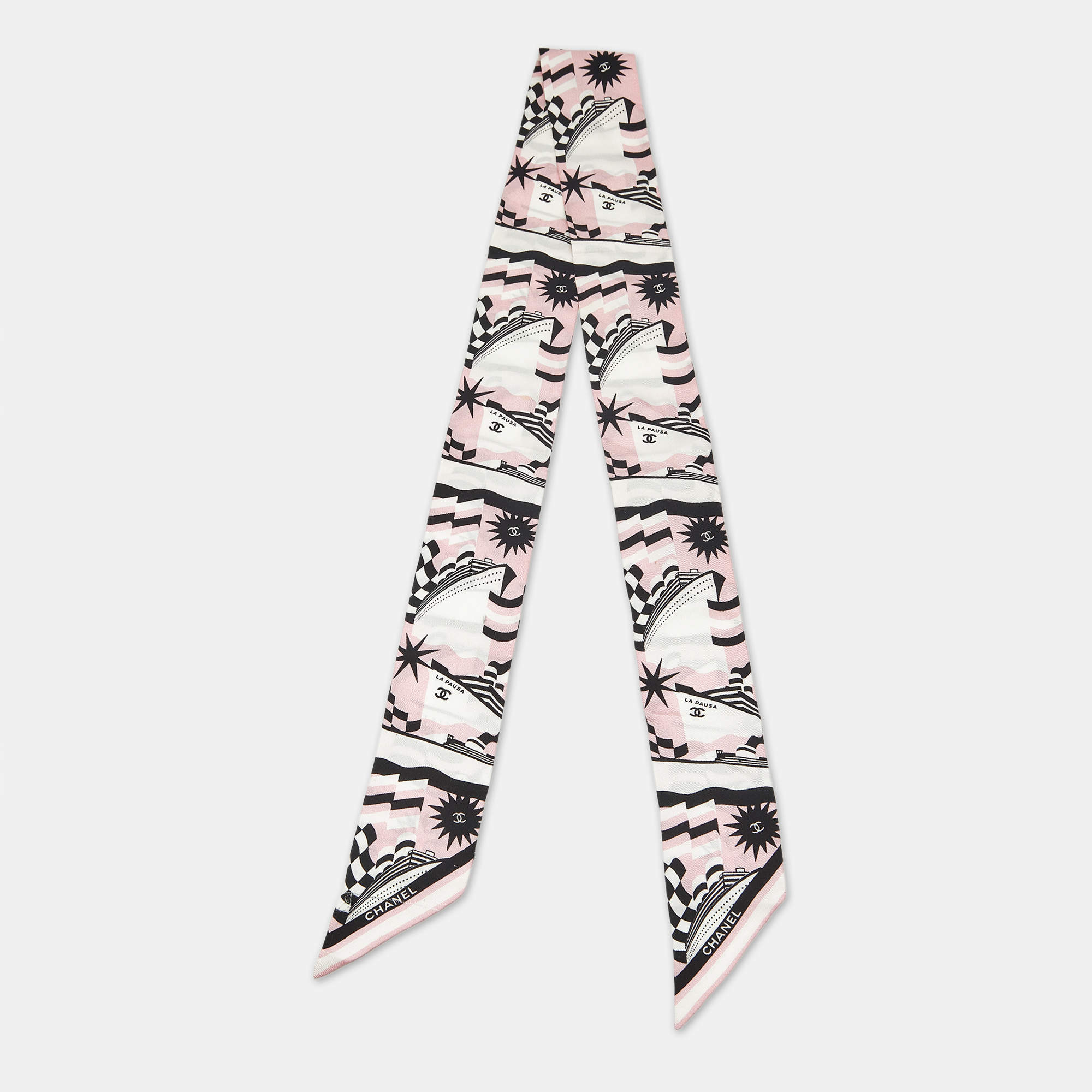 مملوكة مسبقًا Chanel Pink Printed Silk Bandeau