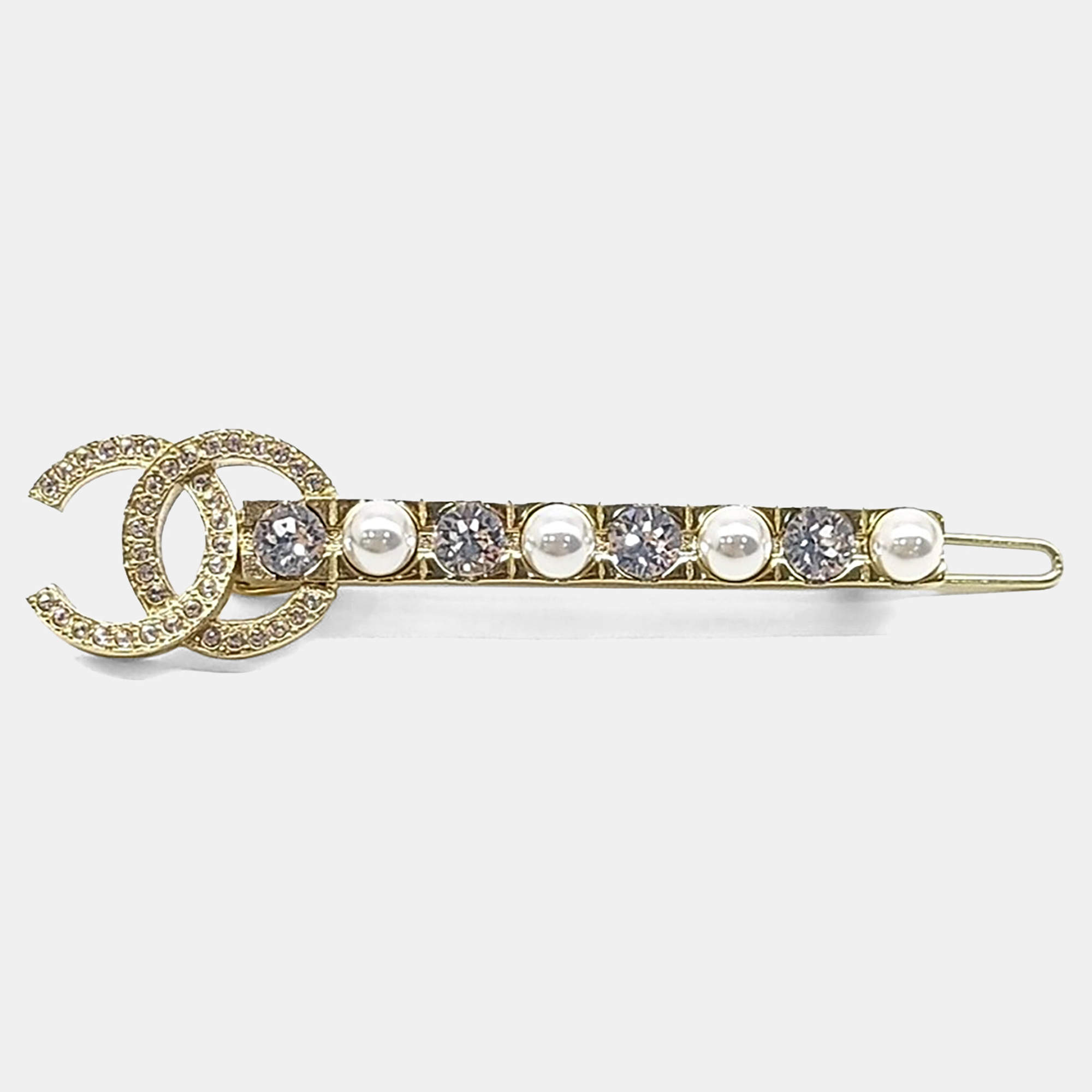Pre Owned Chanel Gold Tone Faux Pearl hairpin