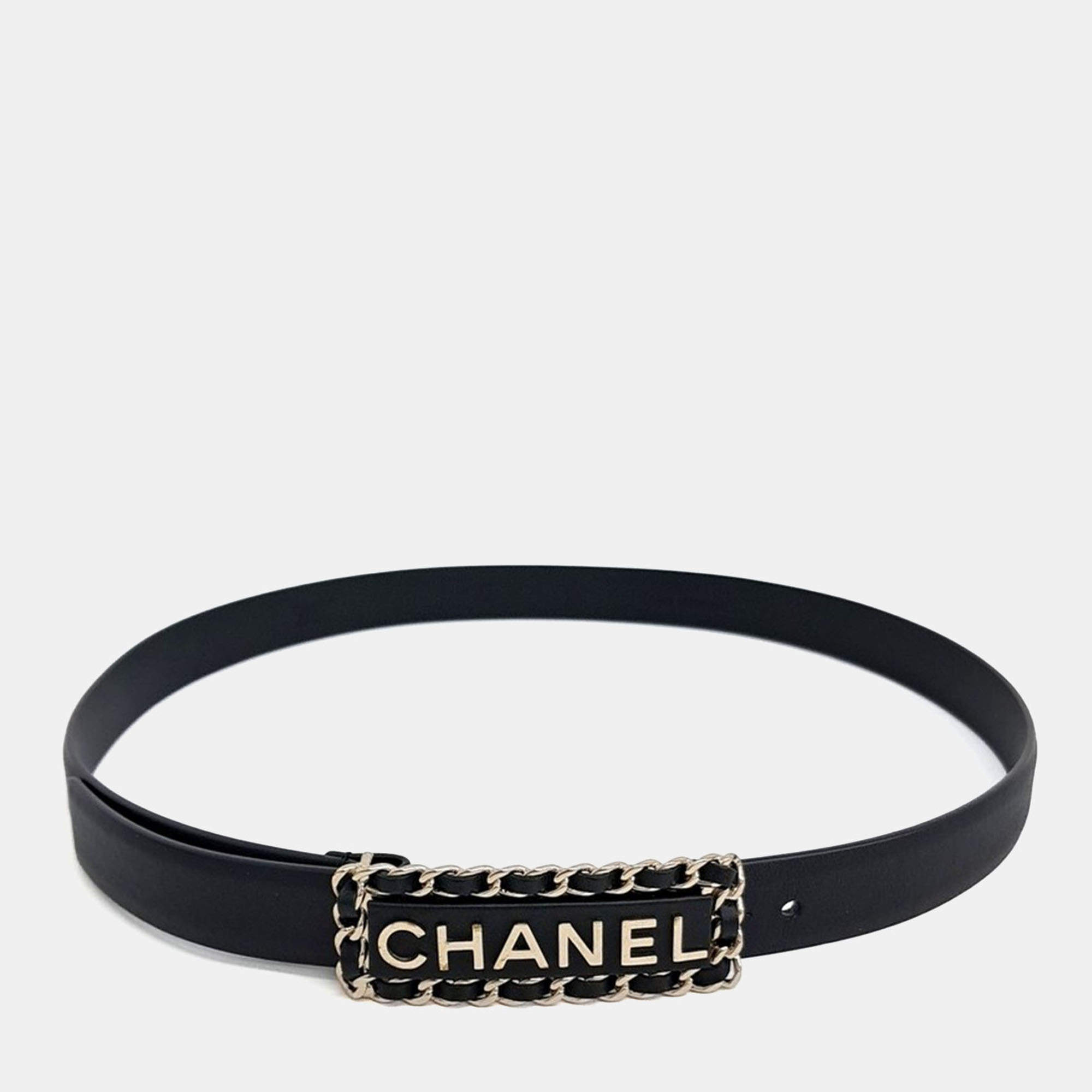 Pre Owned Chanel Black Leather Belt