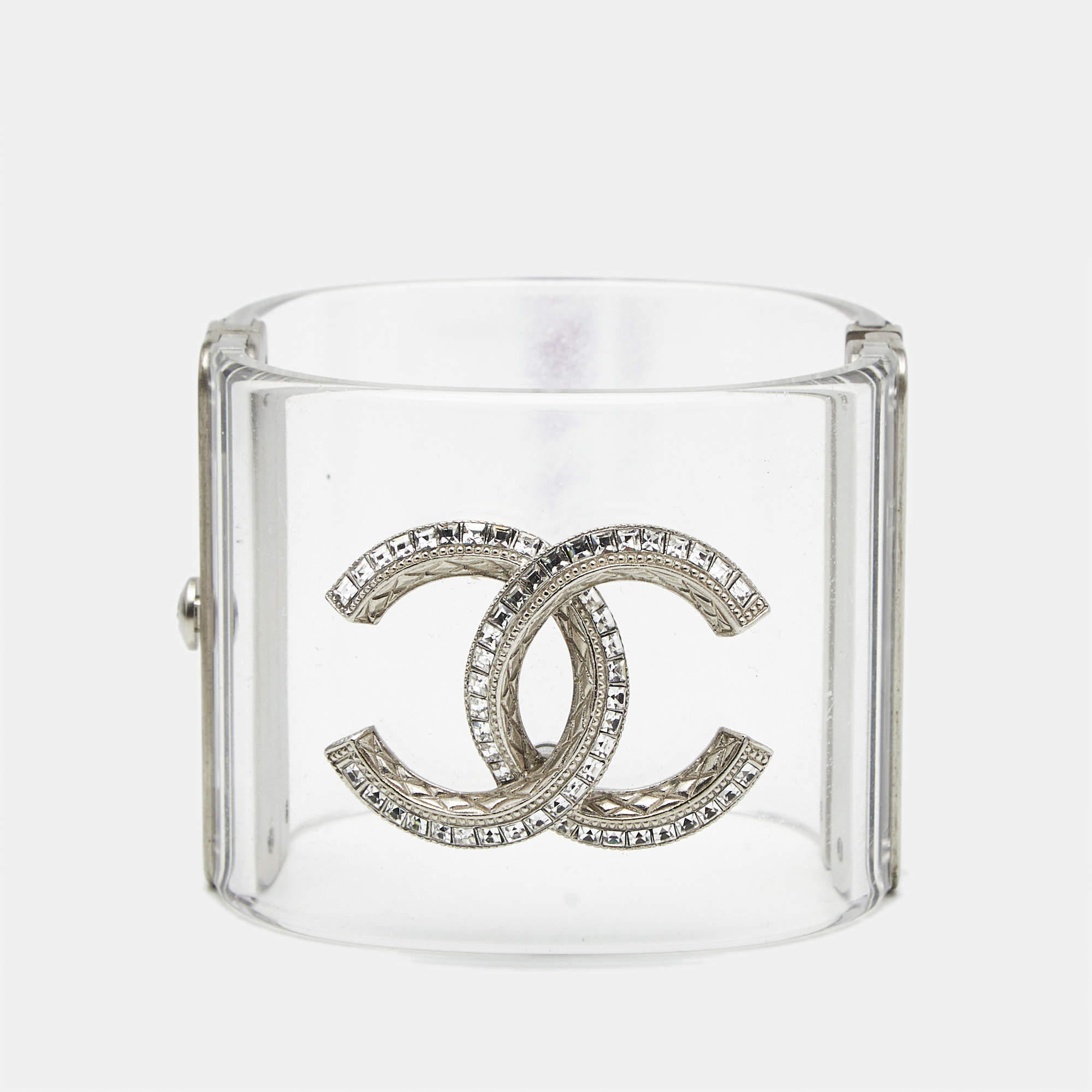 Pre Owned Chanel CC Crystals Resin Silver Tone Bracelet