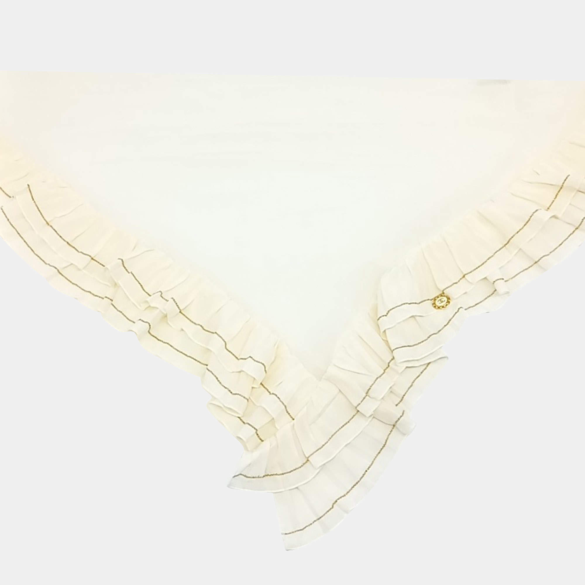 Pre Owned Chanel Cream Ruffled Triangle Scarf