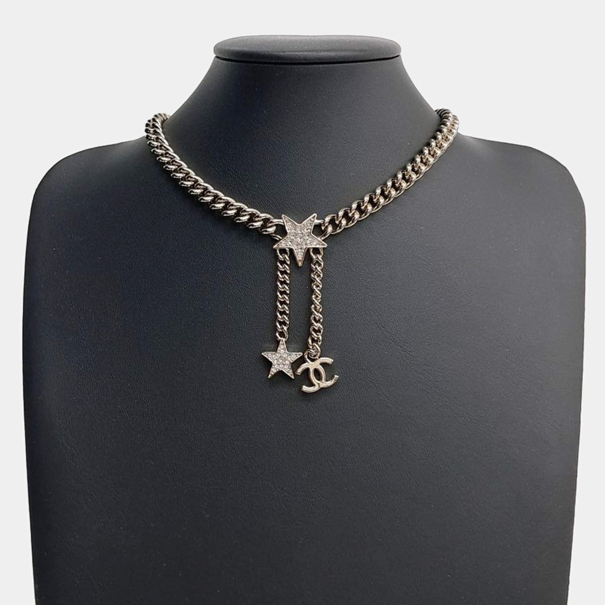 Pre Owned Chanel Star and CC Pendant Gold Tone Necklace