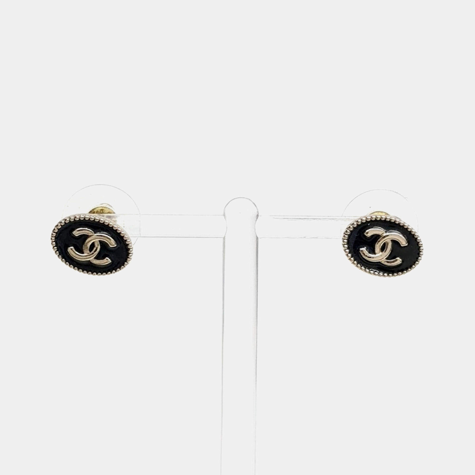 Pre Owned Chanel Small Round CC Button Earrings