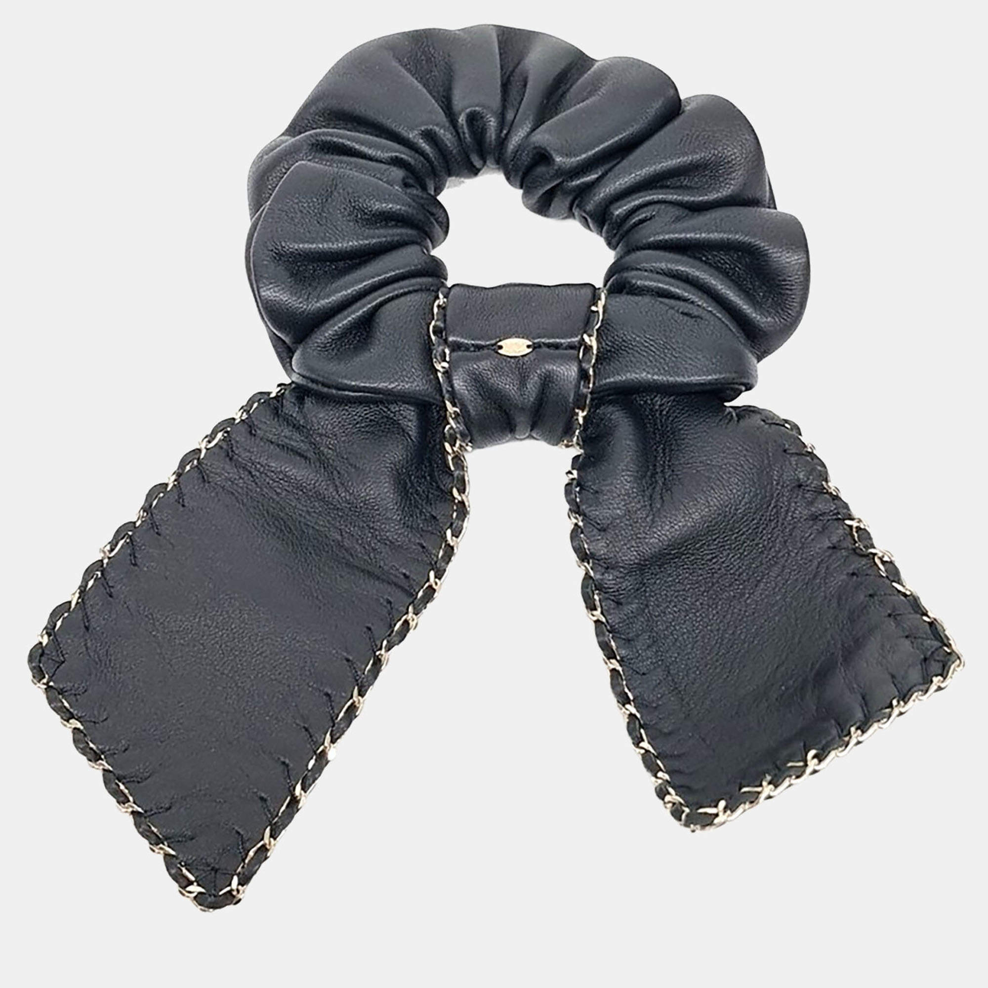 Pre Owned Chanel CC Black Leather Hairband