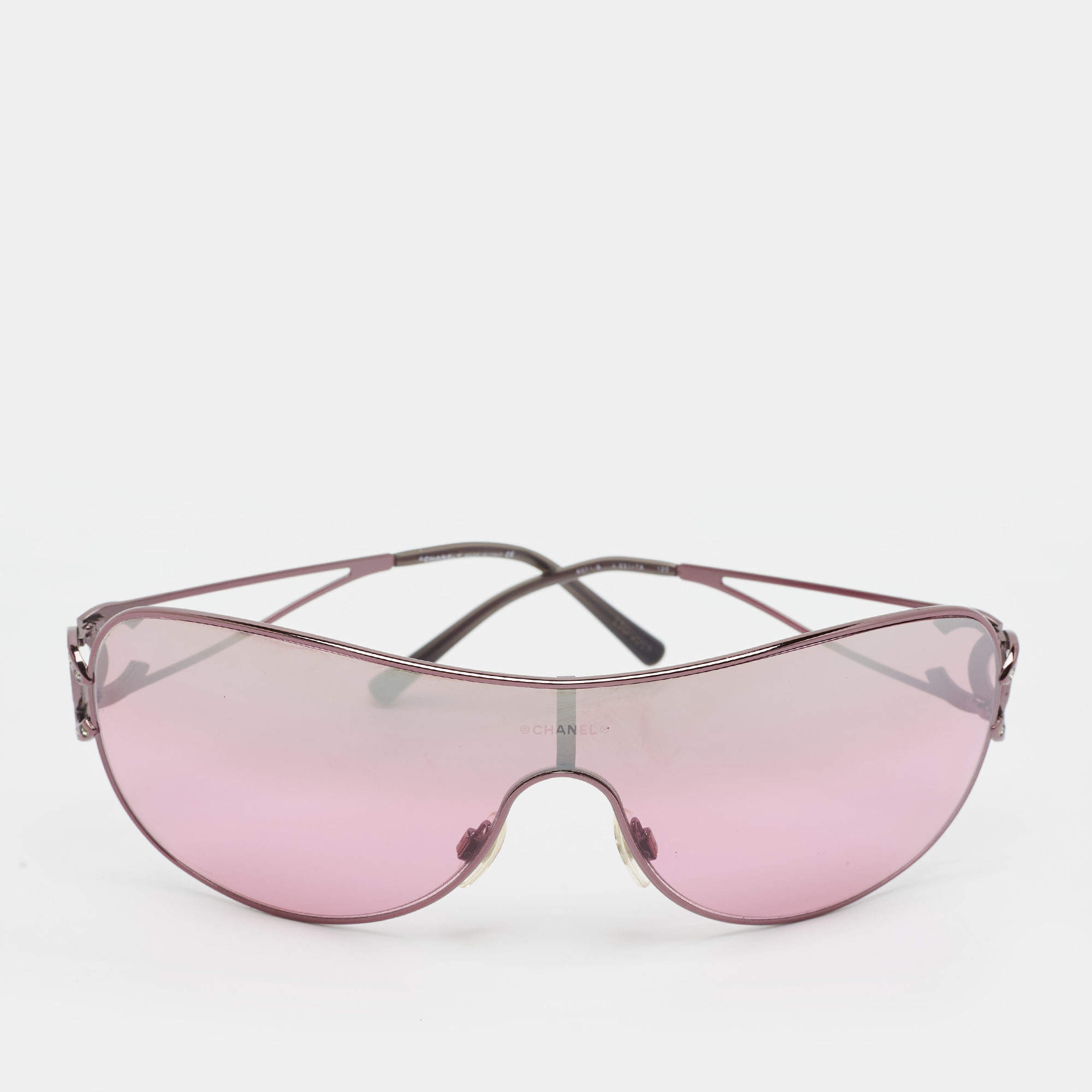 Pre Owned Chanel Purple 4071 B CC Crystal Embellished Shield Sunglasses