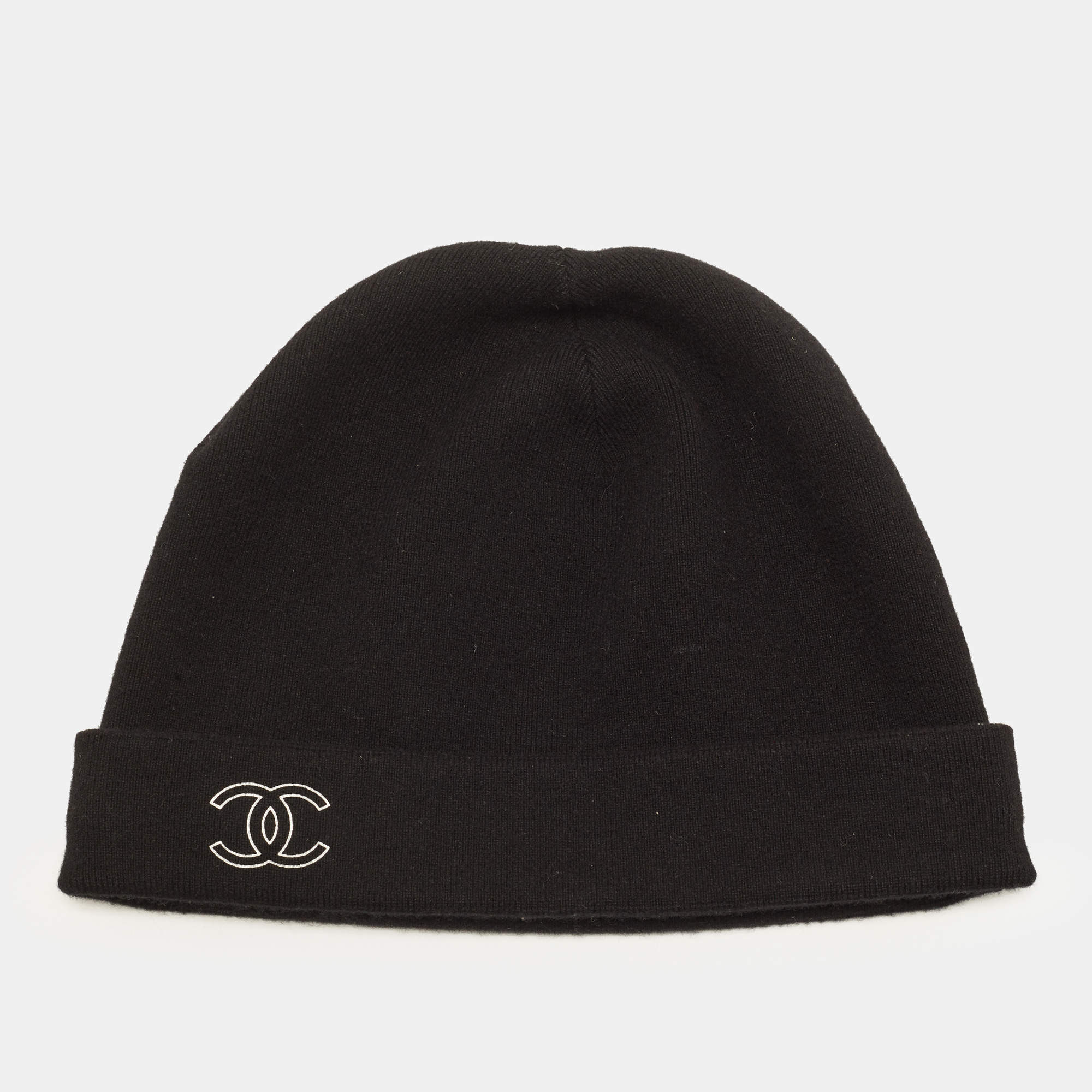 Pre Owned Chanel CC Logo Print Cashmere Blend Beanie One Size