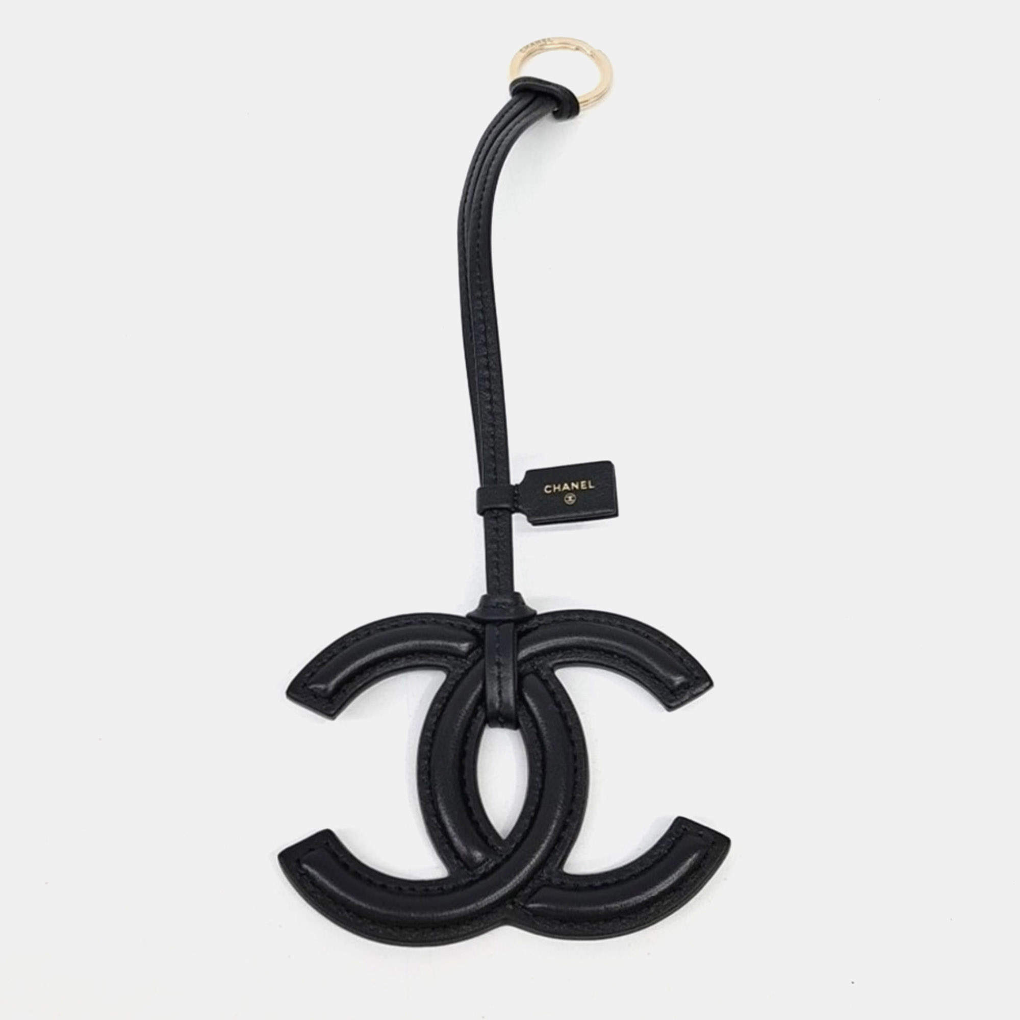 Pre Owned Chanel CC Black Leather Bag Charm