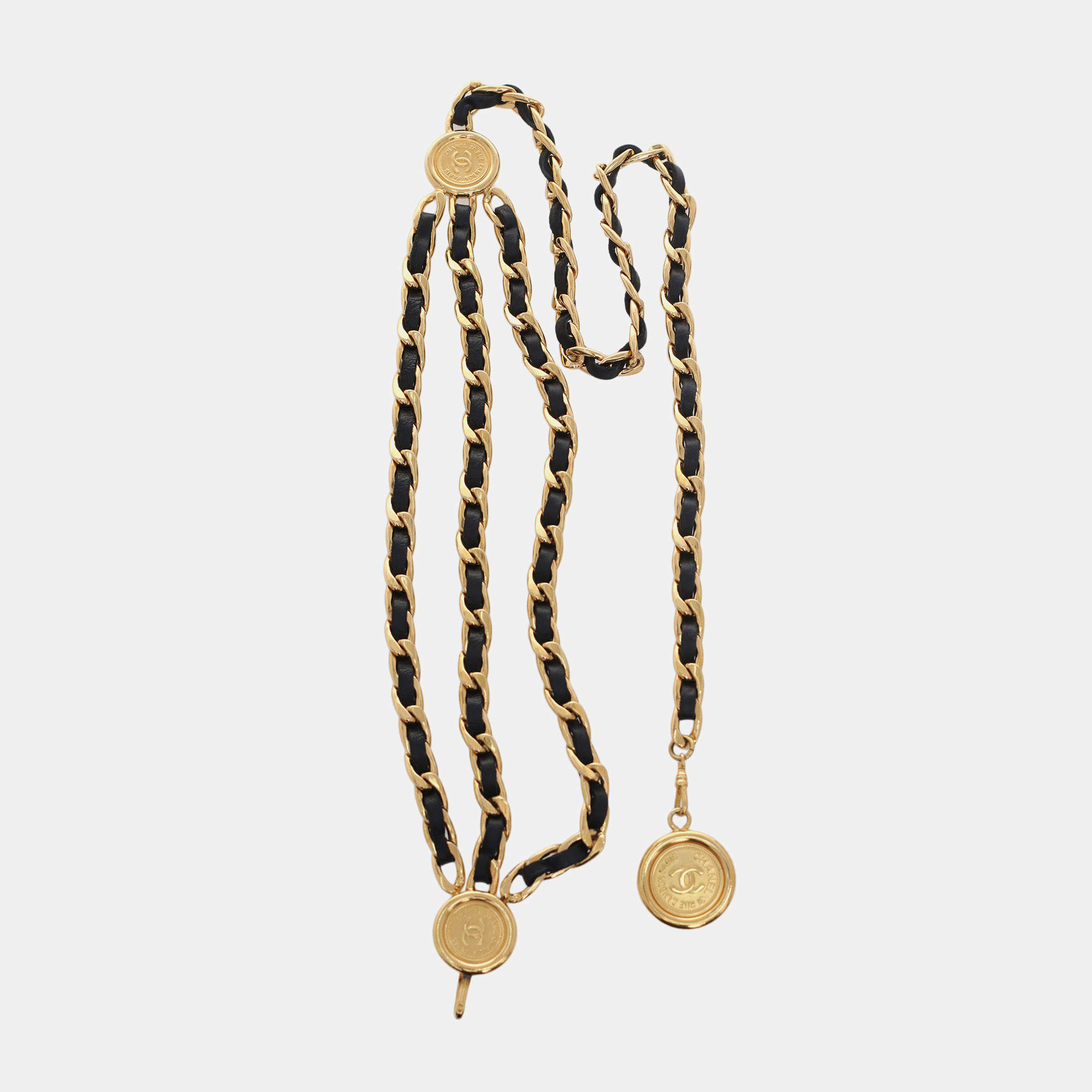 مملوكة مسبقًا Chanel Vintage Gold Coin Chain Link Leather Belt