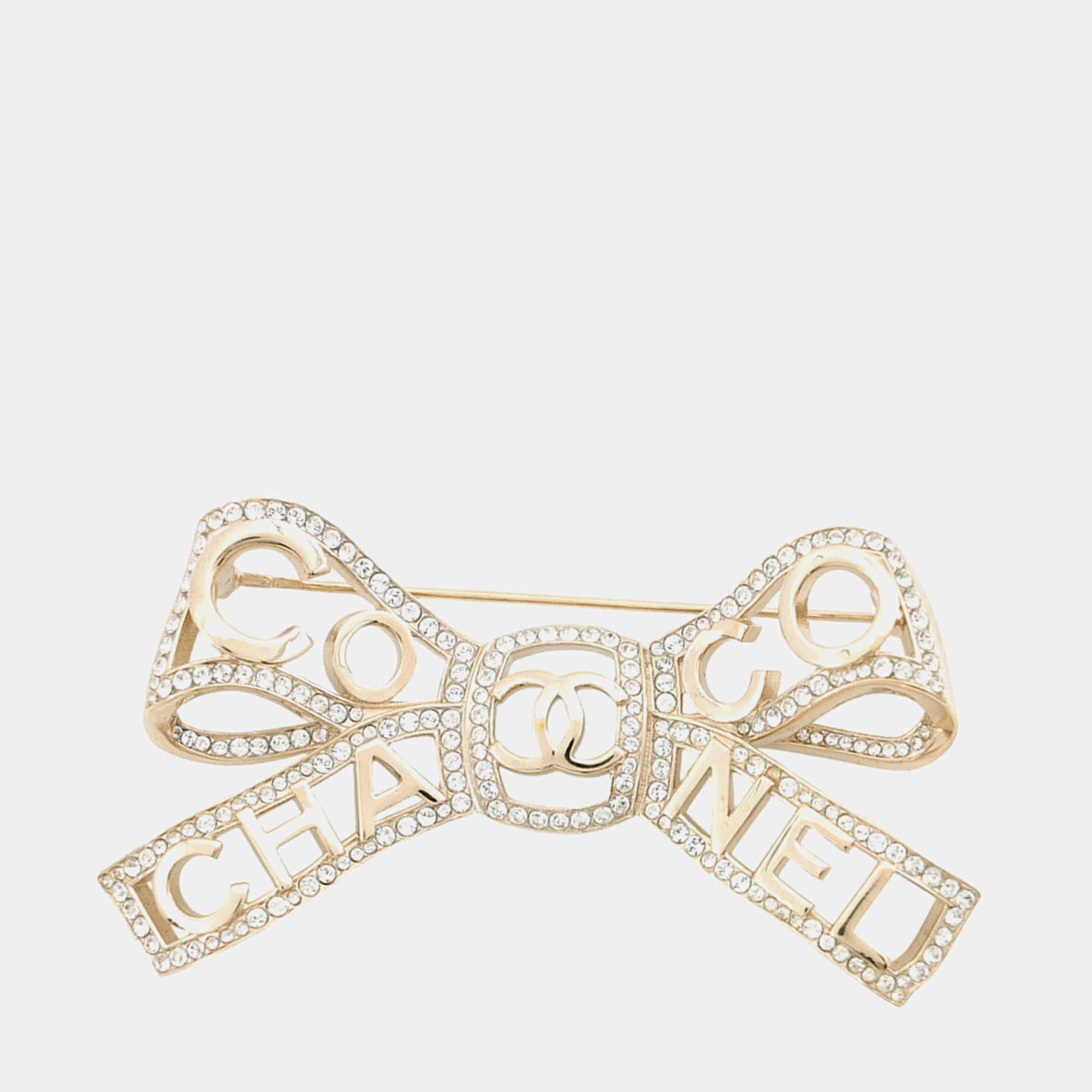 مملوكة مسبقًا Chanel Brooch Ribbon Cc Logoab4804 Metal Rhinestone