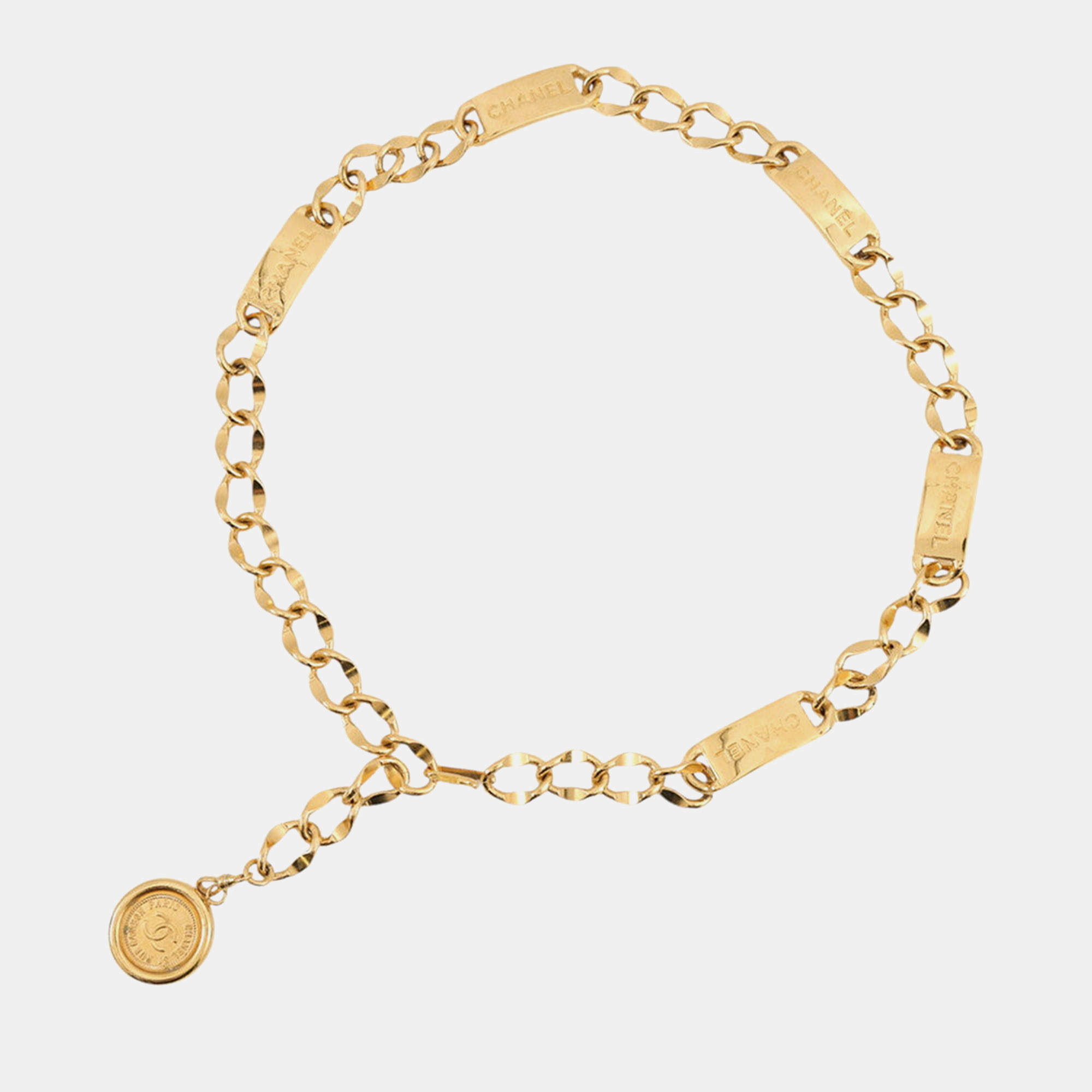 Pre Owned Chanel Coin Motif With Logo Chain Belt Gold Gold Plated