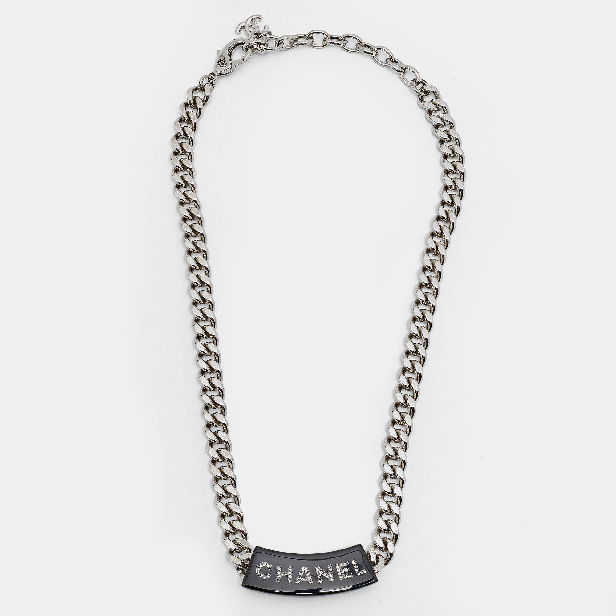 Pre Owned Chanel CC Resin Crystals Gold Tone Necklace