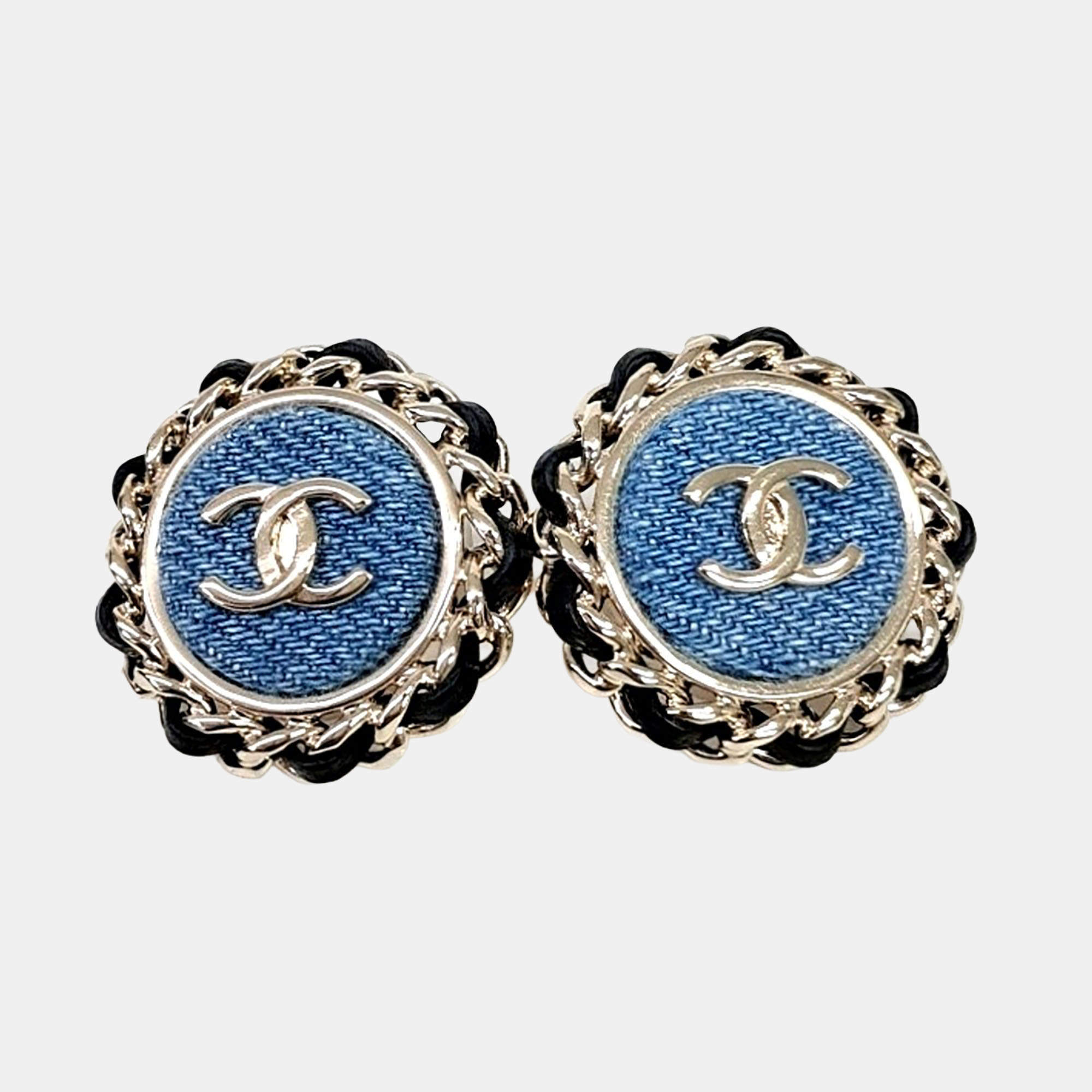 Pre Owned Chanel Denim Gold Tone Earrings