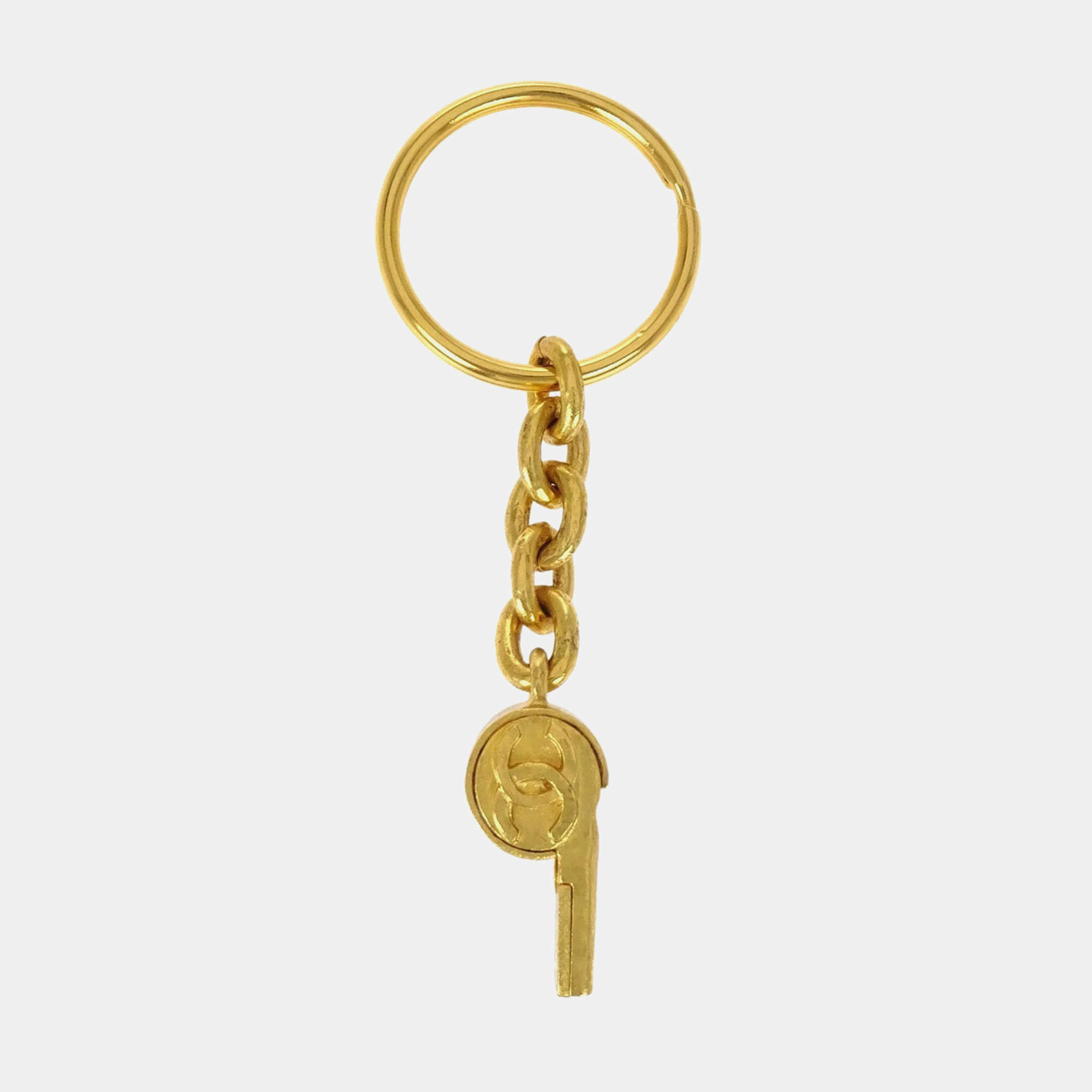 Pre Owned Chanel Vintage CC Whistle Gold Plated Metal Women's Key Chain