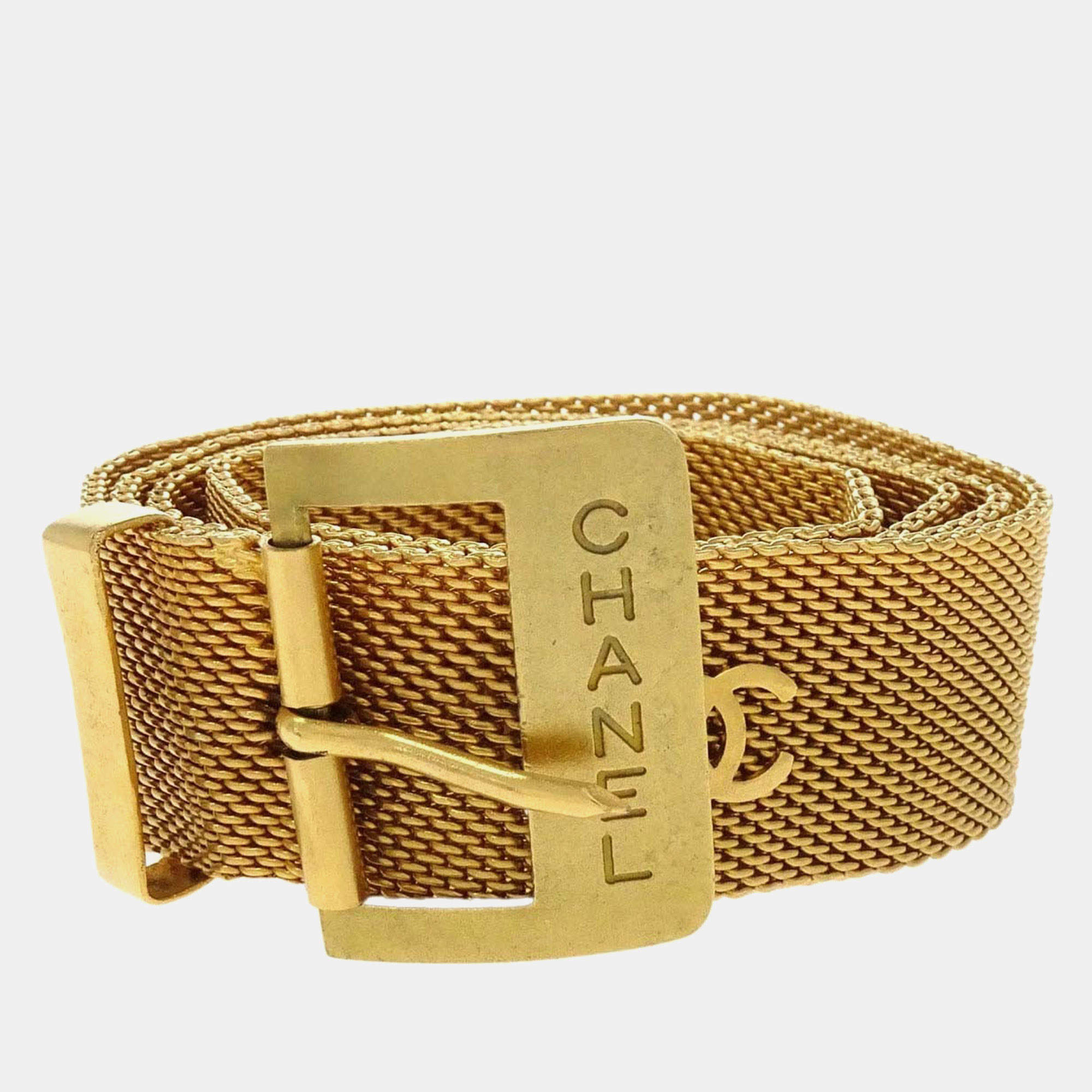 Pre Owned Chanel Vintage 95P Gold Plated Metal CC Mesh Women's Belt