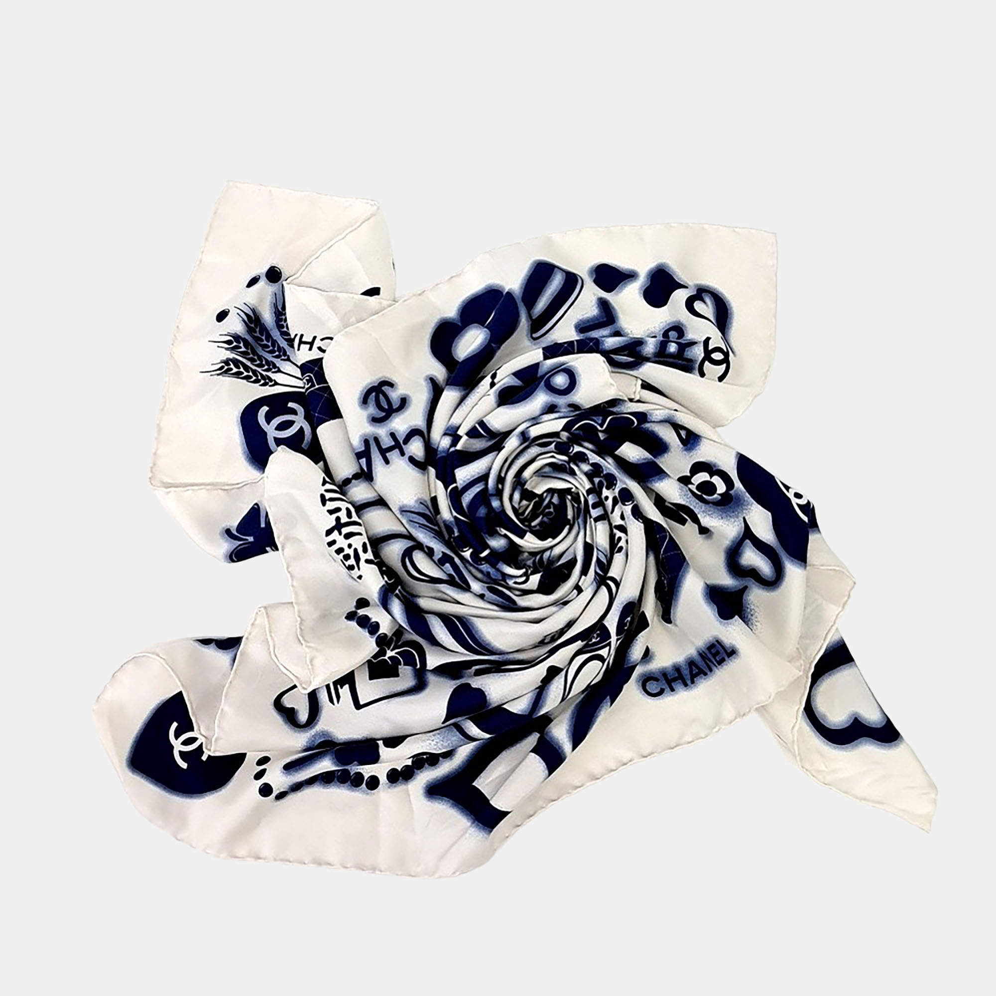 Pre Owned Chanel logo silk scarf