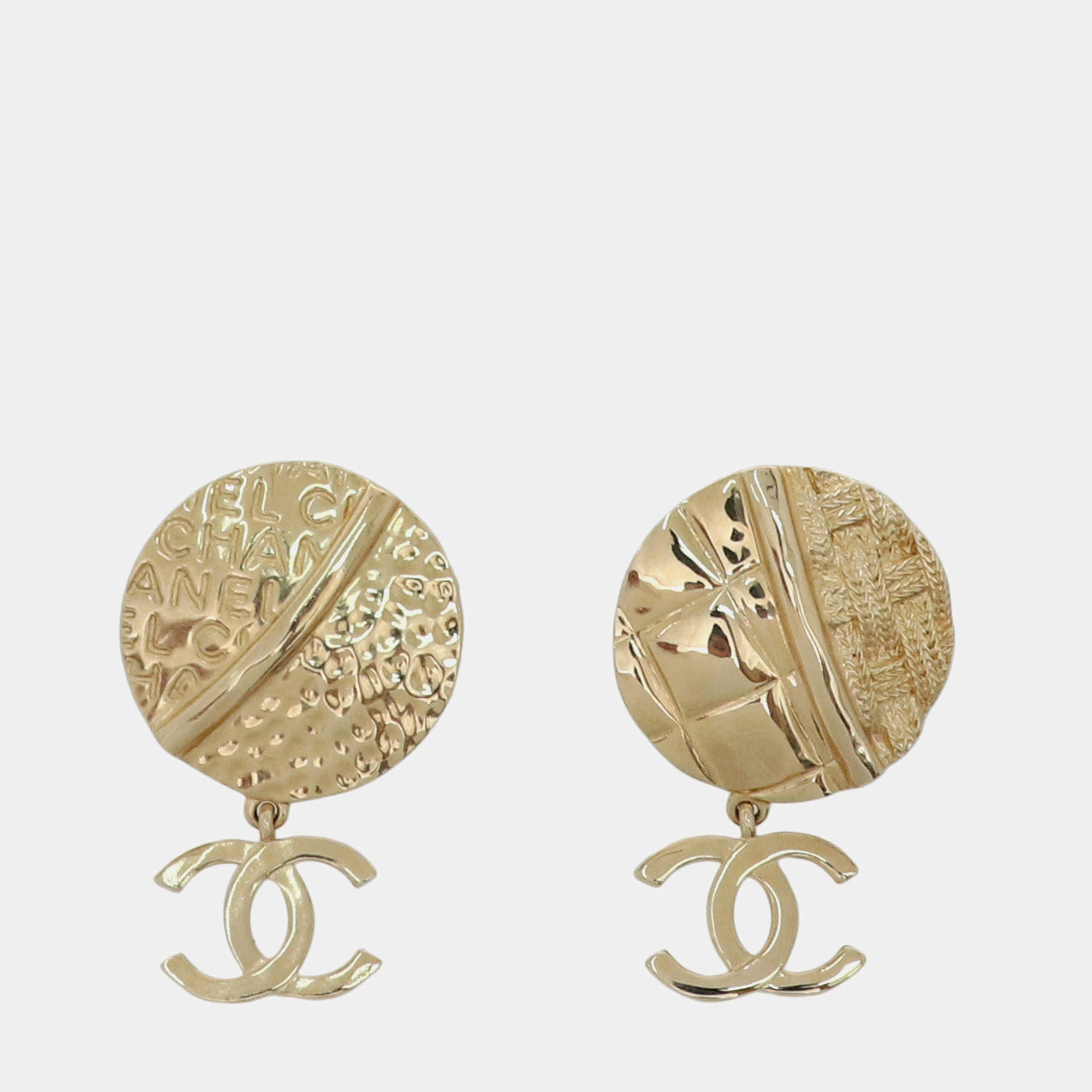 Pre Owned Chanel Round Medallion CC Dangle Earrings