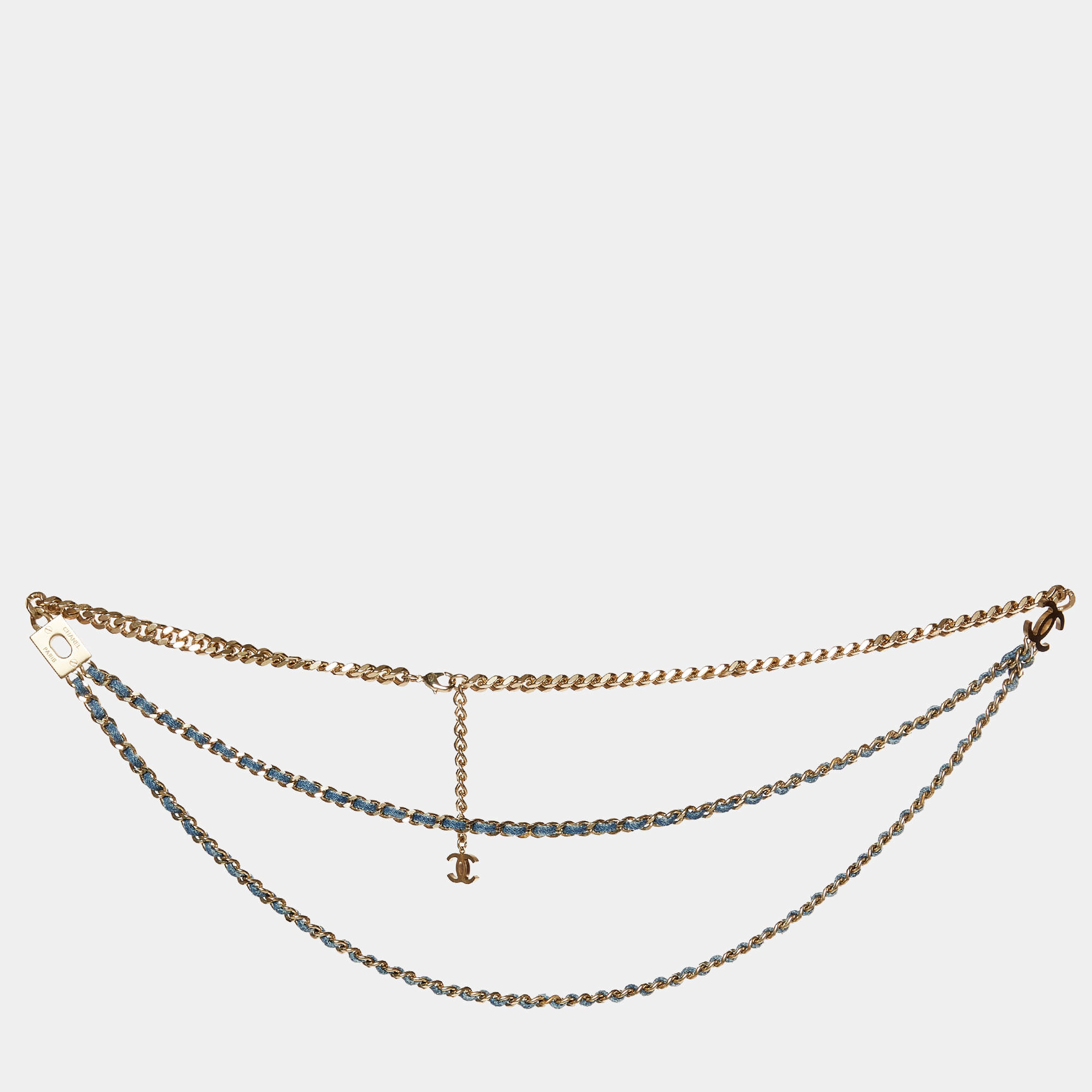 Pre Owned Chanel CC Fabric Gold Tone Belt