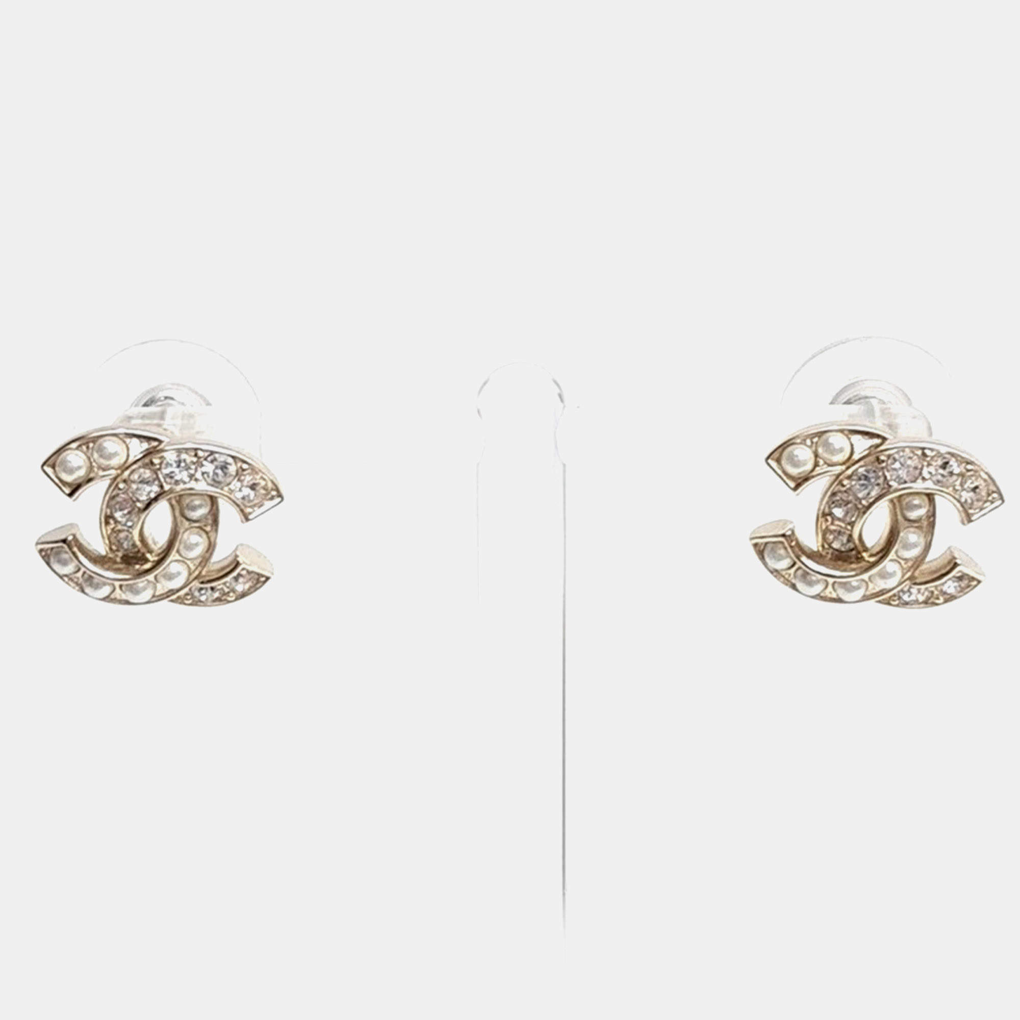 Pre Owned Chanel CC Gold Crystal Earrings