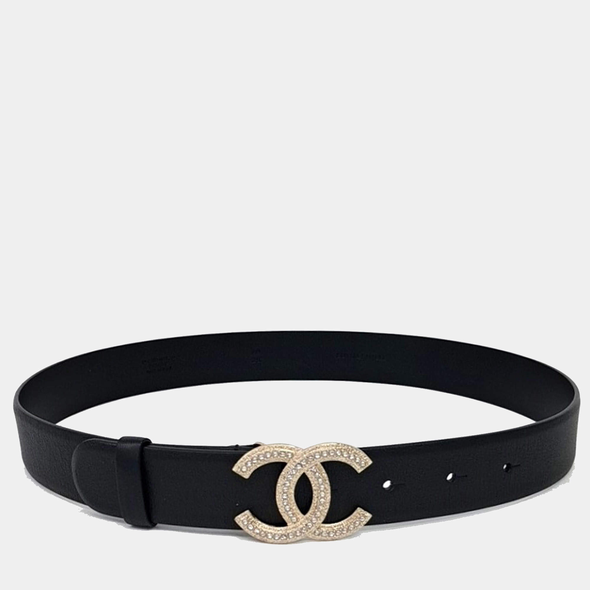 Pre Owned Chanel CC Black Leather Belt