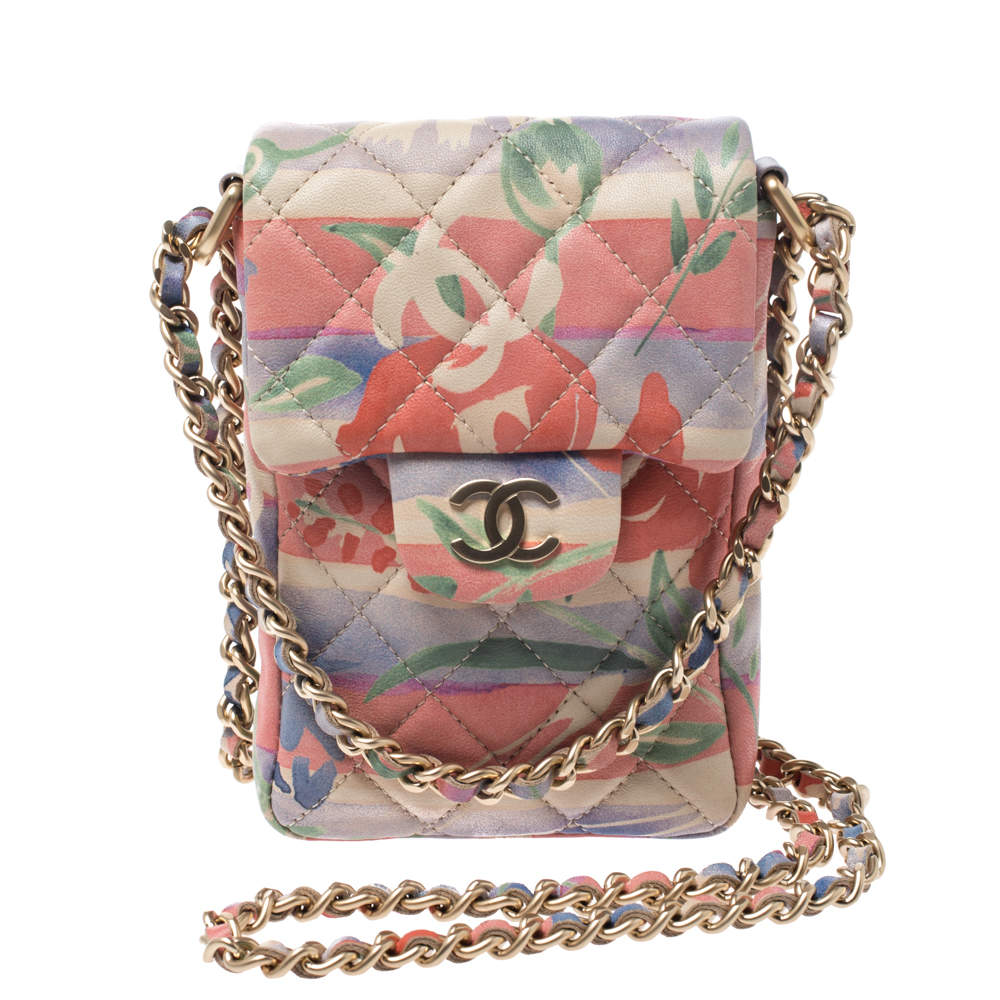 Chanel Multicolor Quilted Soft Leather Crossbody Phone Holder 