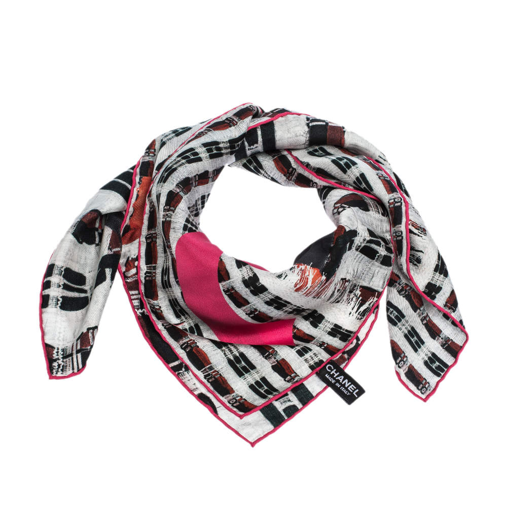 Chanel Black & Pink Tweed Print Silk Scarf Chanel | TLC