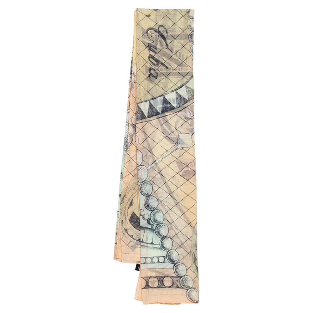 مملوكة مسبقًا Chanel Multicolor Cotton Cashmere Doodle Print Scarf