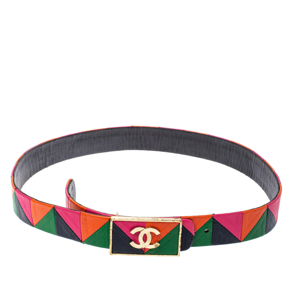 Pre Owned حزام شانيل سي سي جلد باتشوورك متعدد الألوان 80 سم