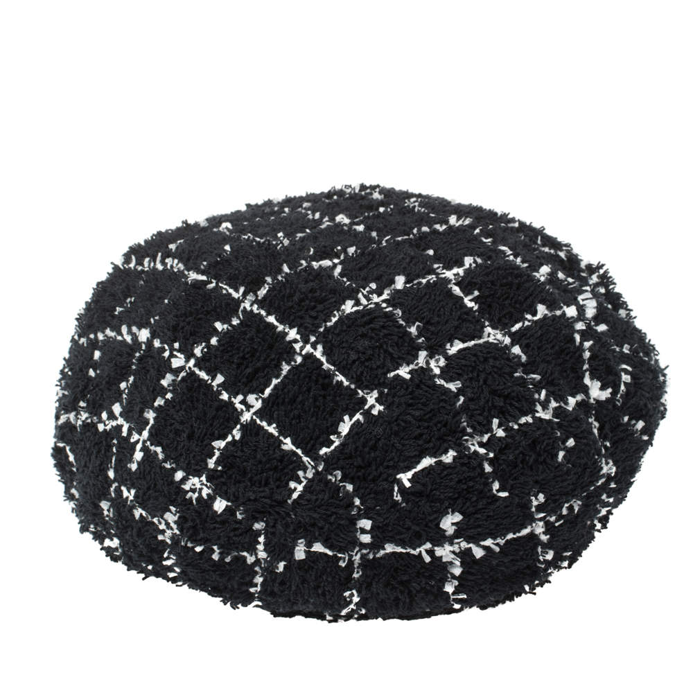 Pre Owned Chanel Monochrome Tweed Beret Hat S
