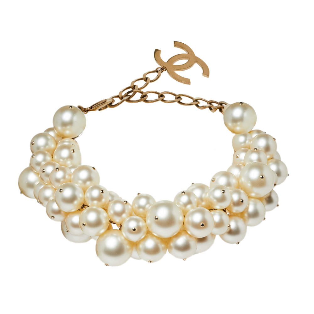 Chanel Vintage Faux Pearls Gold Tone Choker Necklace Chanel  TLC