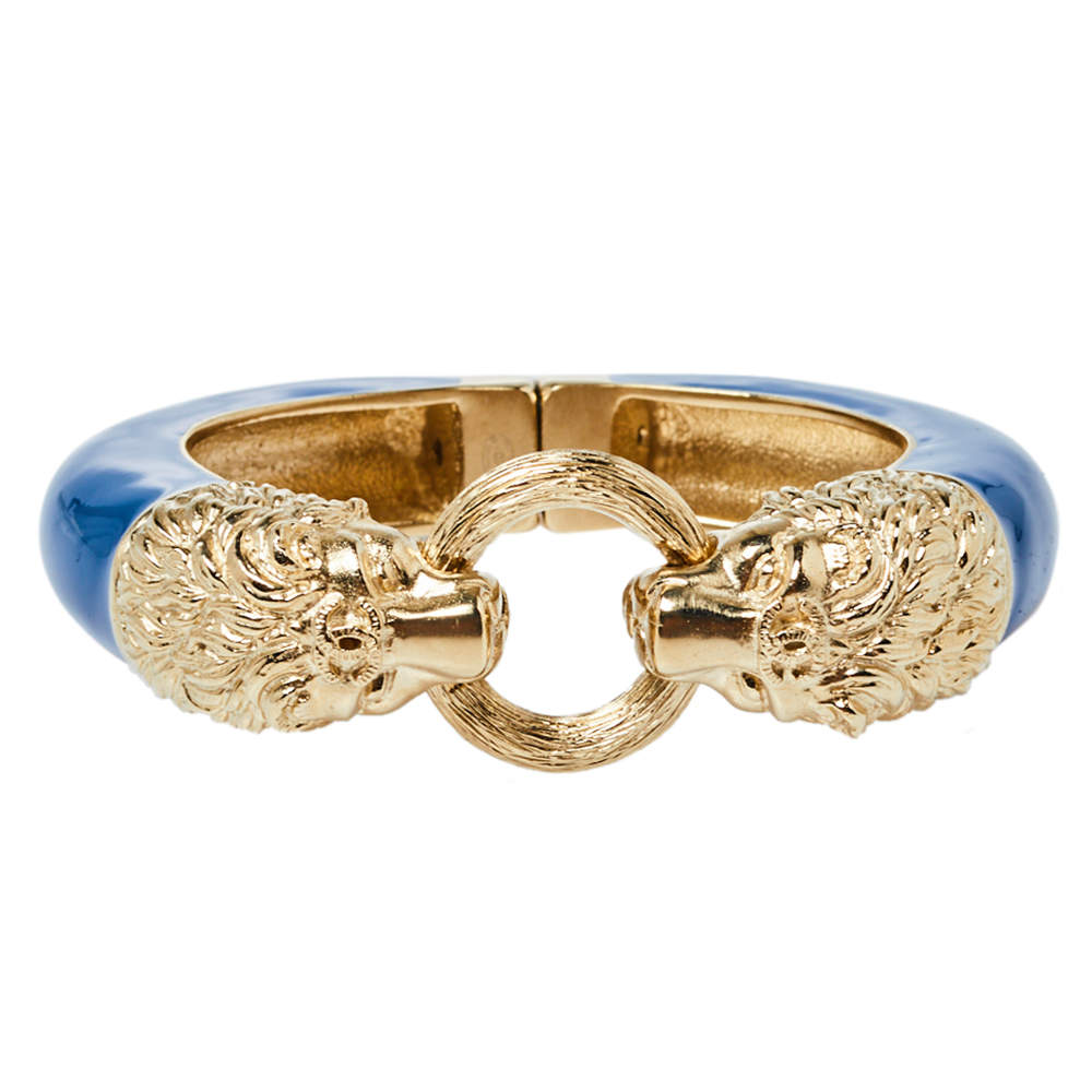 Pre Owned سوار شانيل مغناطيس رأس أسود لون ذهبي إيناميل أزرق