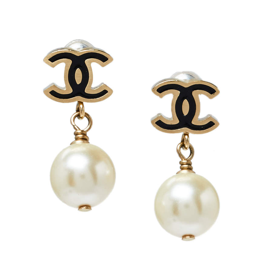 Chanel CC Gold Tone Faux Pearl Drop Earrings – V & G Luxe Boutique