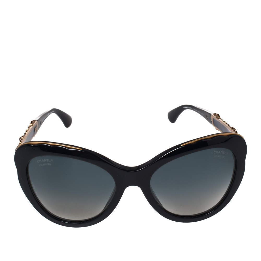 Chanel Navy & Gold Tone/ Blue Gradient 5354 Blooming Bijou Polarized Cateye  Sunglasses