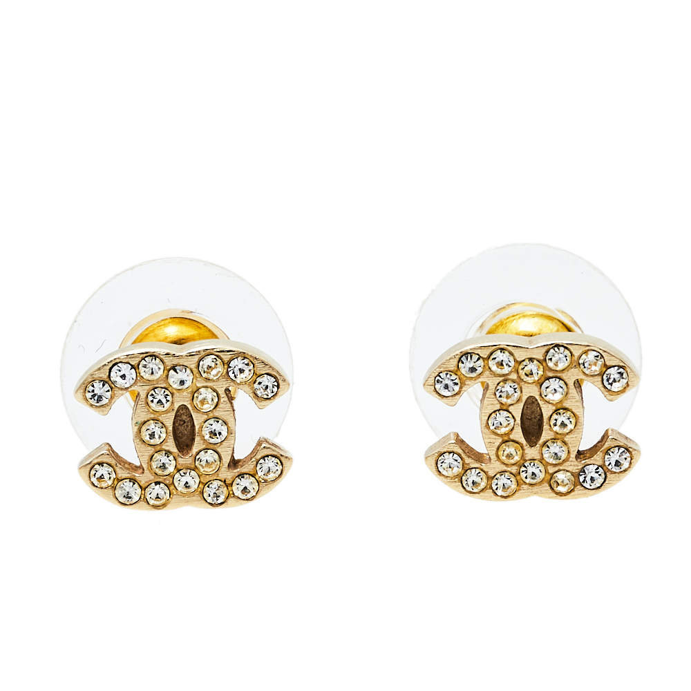 Chanel CC Crystal Gold Tone Mini Stud Earrings