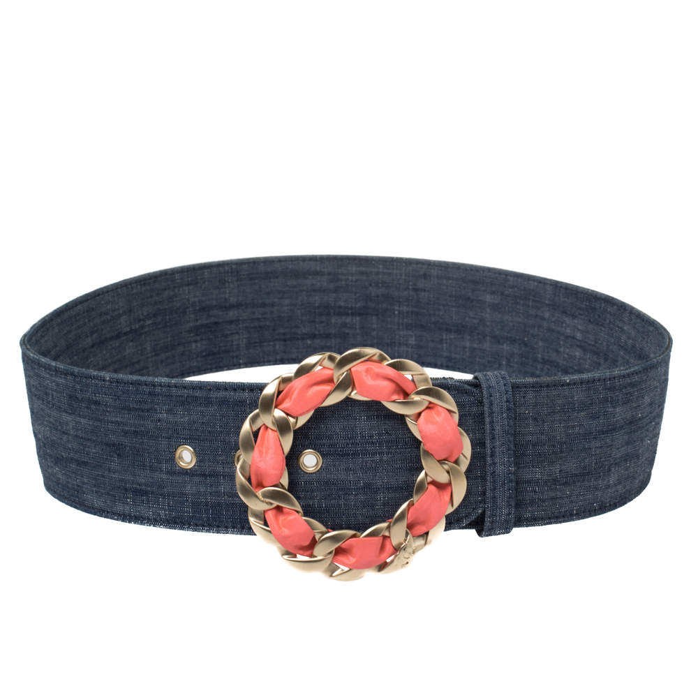 Pre Owned Chanel Blue Denim Chain Buckle Waist Belt 85 CM