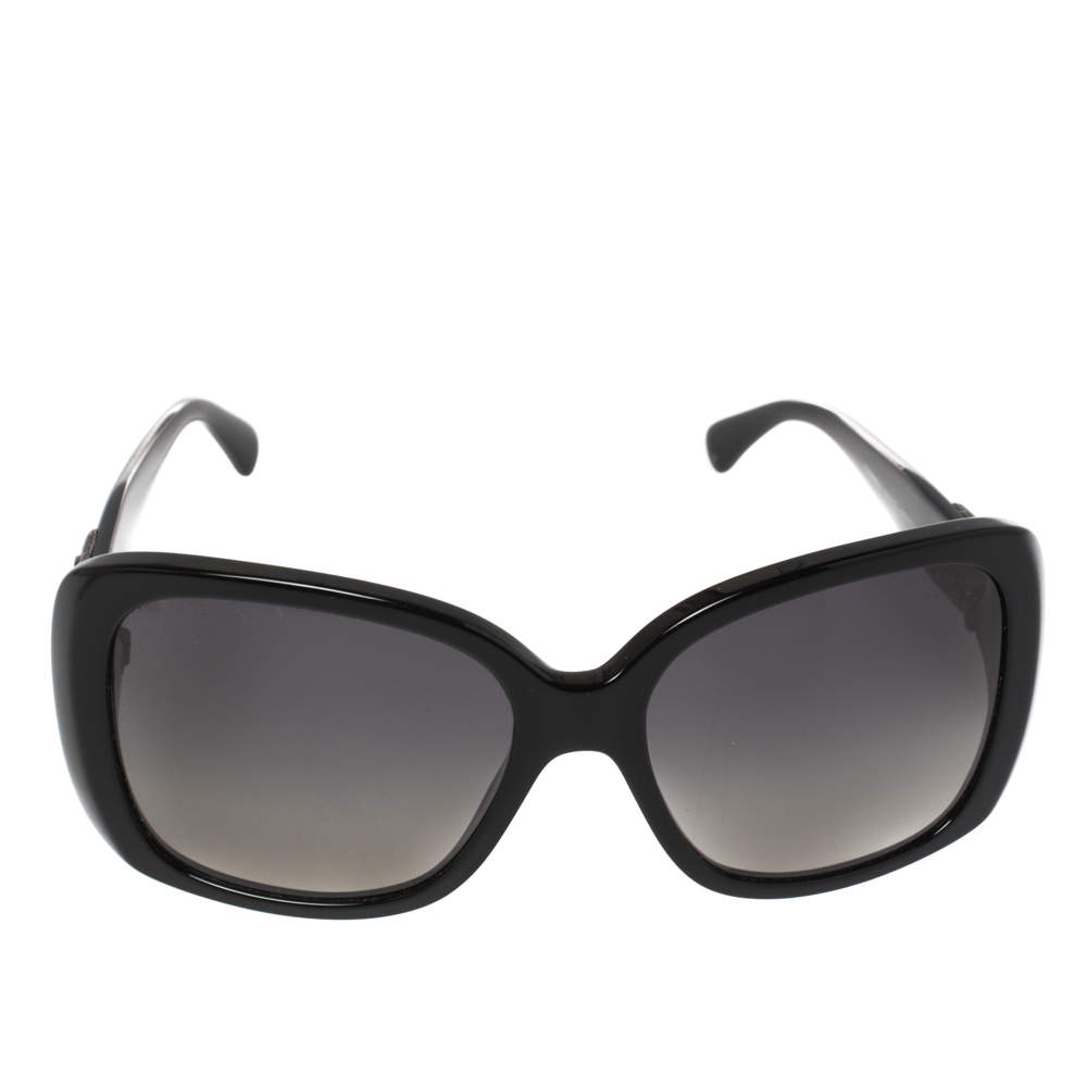 Chanel Black / Grey Leather CC Detail 5234-Q Square Sunglasses
