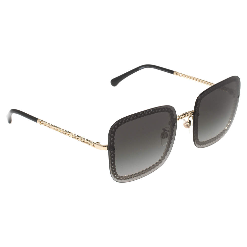 Chanel Gold Tone/Grey Gradient 4244 Chain Detail Square Sunglasses