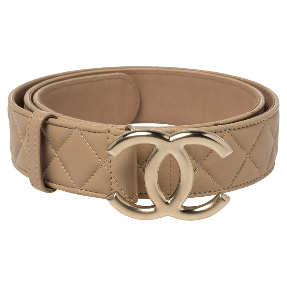 Chanel Beige Quilted Leather CC Buckle Belt 100CM