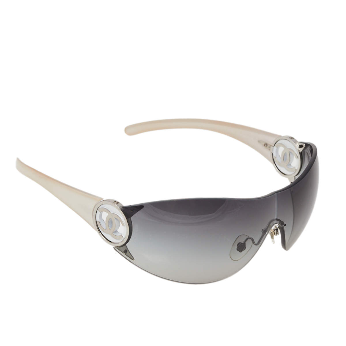 Chanel White Acetate 4146 Gradient Shield Sunglasses