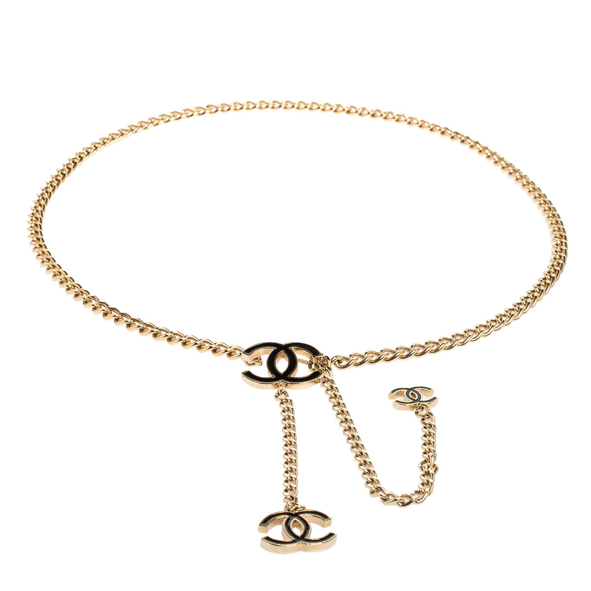 Pre Owned Chanel Gold Tone Enamel CC Charm Chain Belt