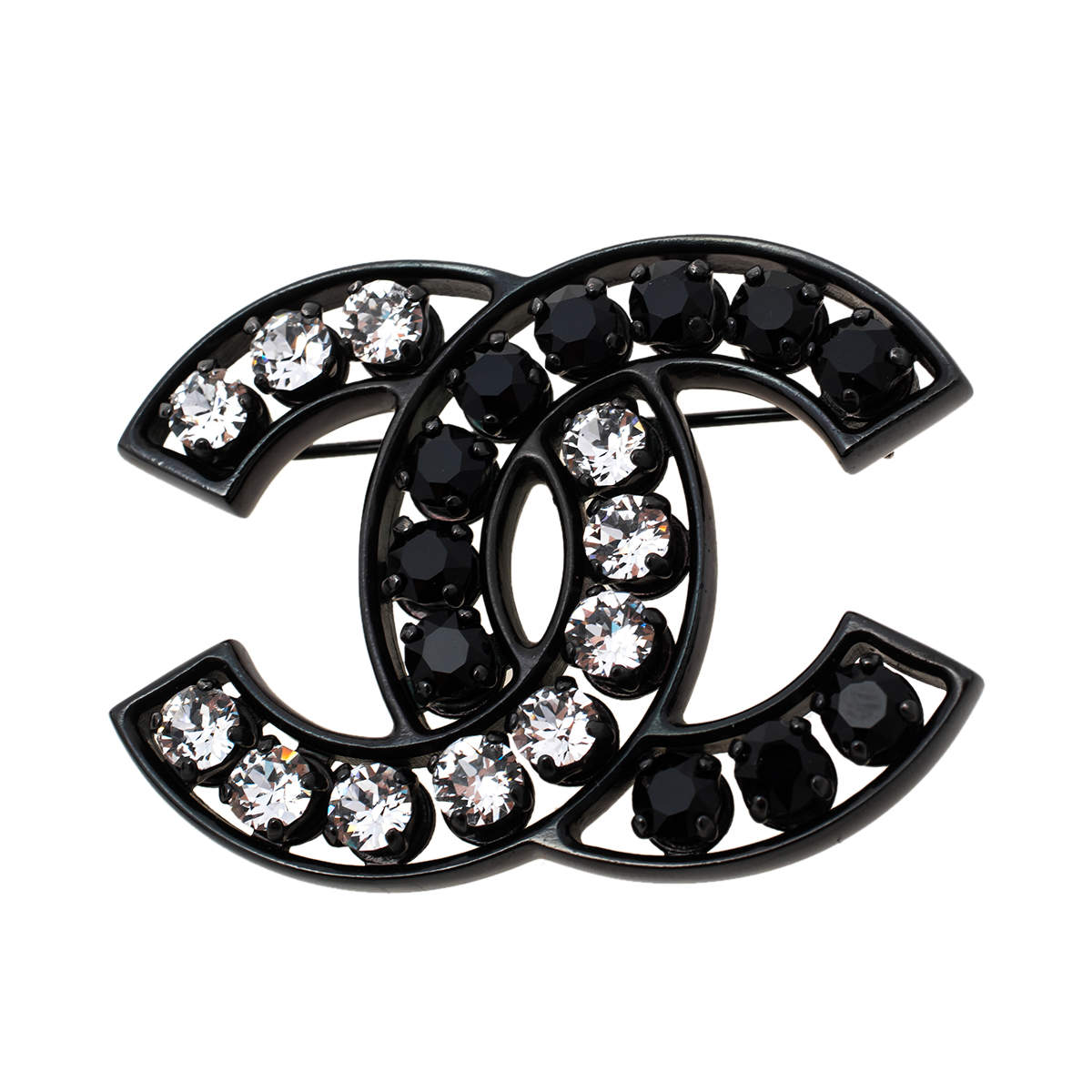 مملوكة مسبقًا Chanel Black Tone Crystal CC Brooch