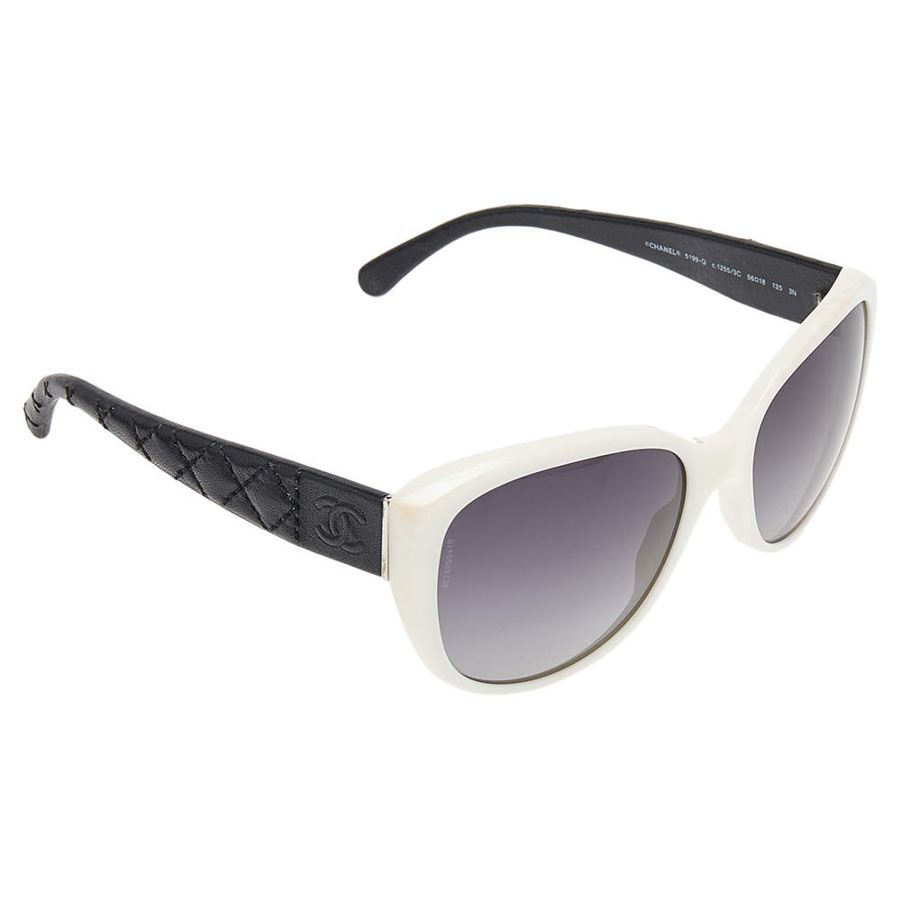Chanel White/Black Gradient CC Quilted Leather 5199-Q Cat Eye Sunglasses