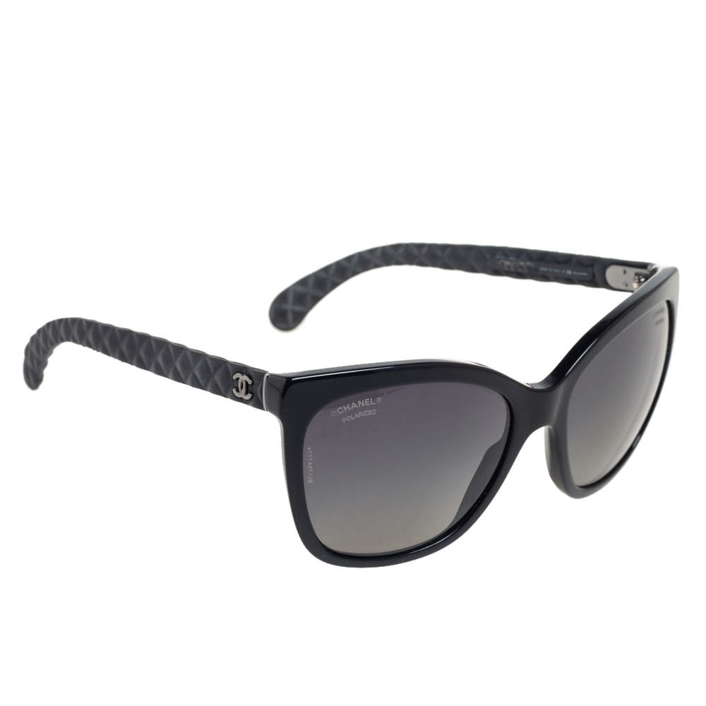 Chanel Black Acetate Quilted CC Logo Polarized Sunglasses