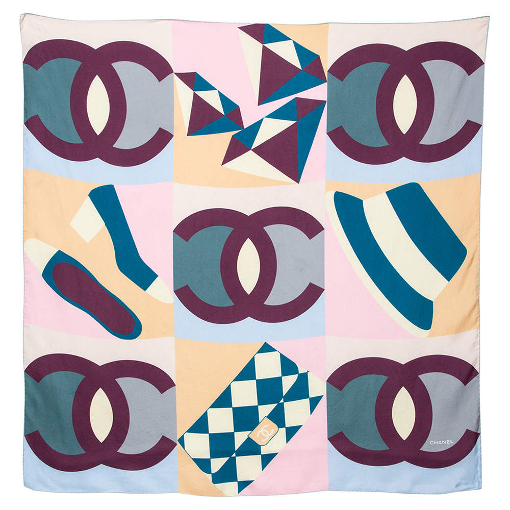 Pre Owned Chanel Multicolor CC Printed Silk Square Scarf